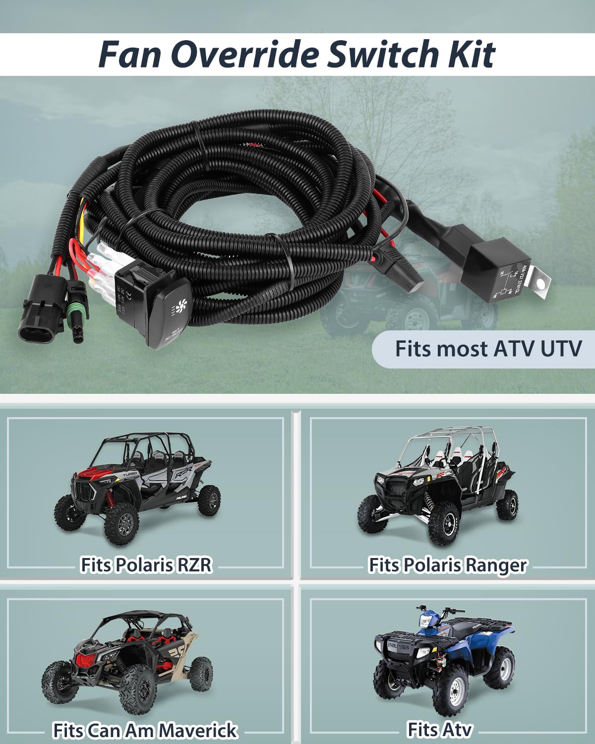 Goottan Atv Utv Fan Override Switch Kit Led Rocker Switch For Engine Cooling Fits For Polaris Rzr Ranger 800 900 Xp 1000 Can Am