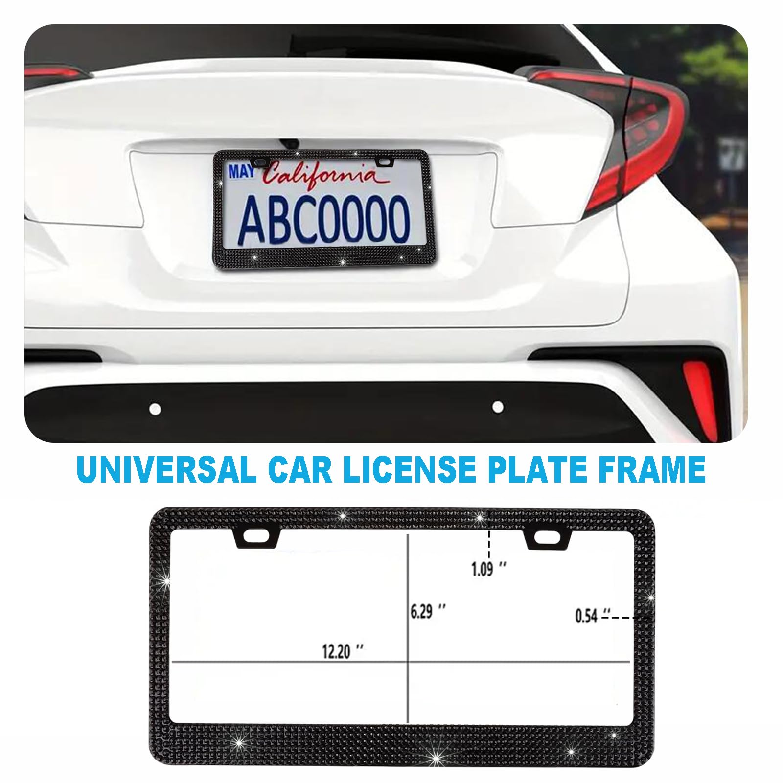 Black Bling License Plate Frame 2 Pack Rhinestone License Plate Frame Car License Plate Frame Sparkly License Plate Frame Holder