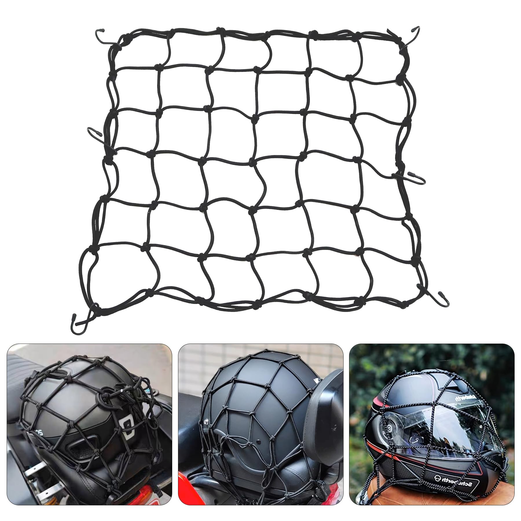 Amiss 15'X15' Elastic Motorcycle Cargo Net, Heavy Duty Bungee Net With 6 Adjustable Plastic Hooks, Luggage Thicken Netting With 2'X2' Small Mesh, Fit For Trailer, Suv, Motorcycle, Atv, Bike - Black