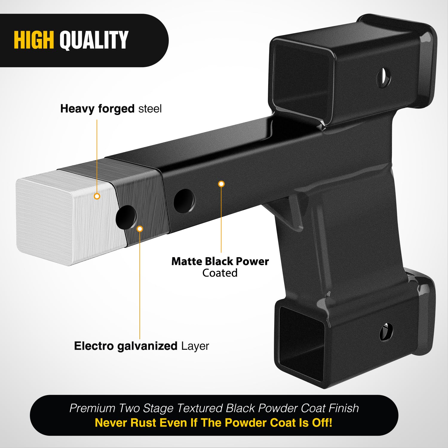 Nilight Dual Hitch Extender for 2" Receiver, 10,000 lbs Capacity, Adjustable 8"-10" Length, Alloy Steel, Matte Black, Model 92169B