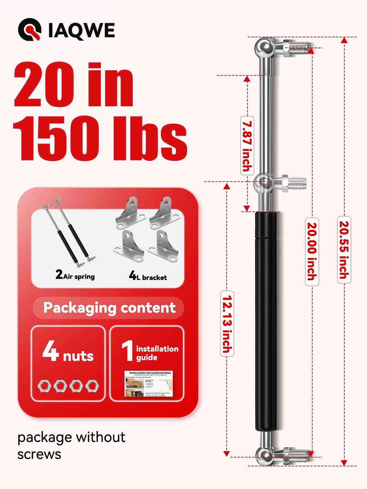 20 Inch 150Lbs/668N Gas Struts Shock Lift Support For Rv Bed Heavy Duty Toolbox Tv Cabinet Floor Hatch Trash Bin Outdoor Bench 2