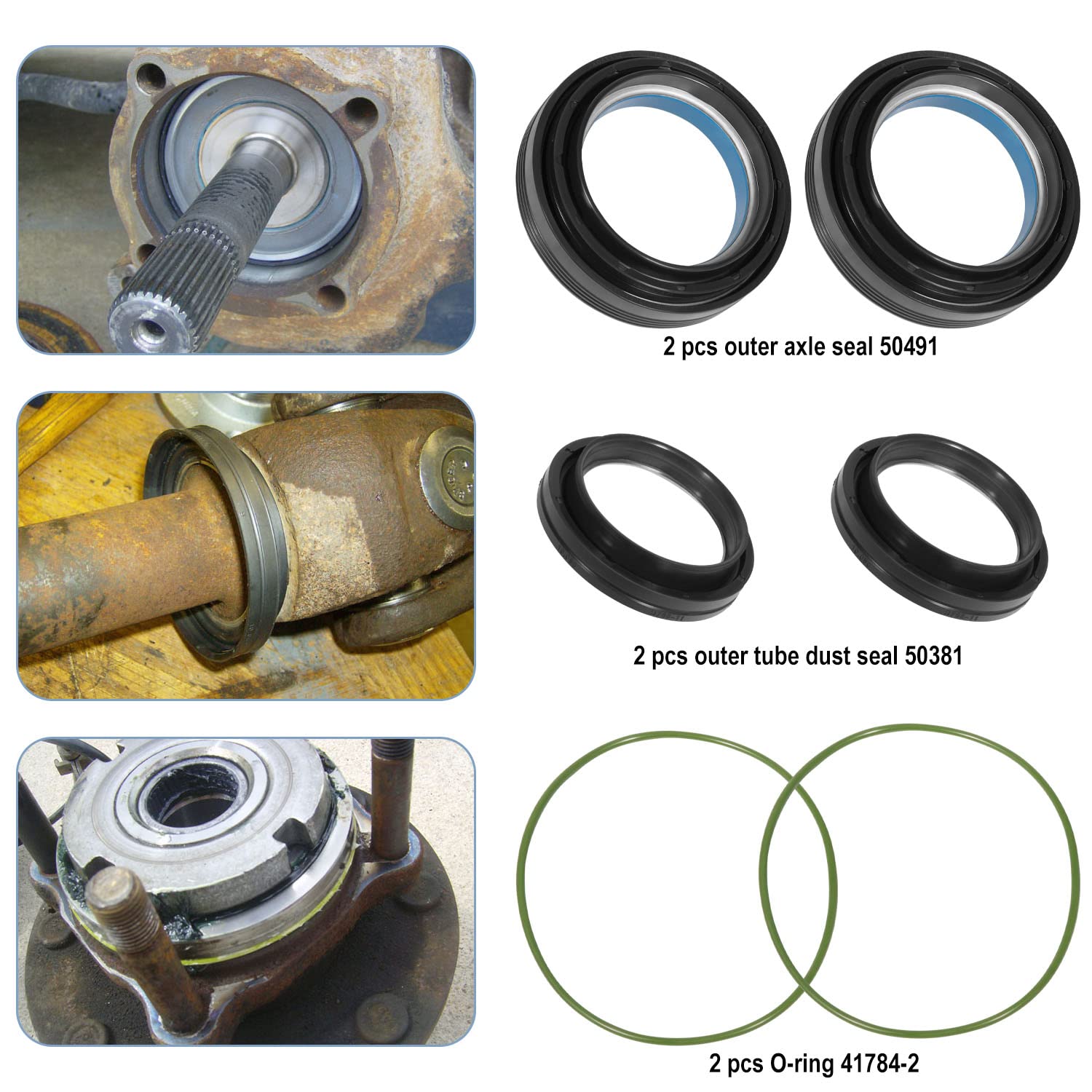 Outer Axle Dust Seal & Inner Tube Seal & Needle Bearing & Snap Ring & Thrust Washer Seals Kit Fit For Ford Super Duty Excursion