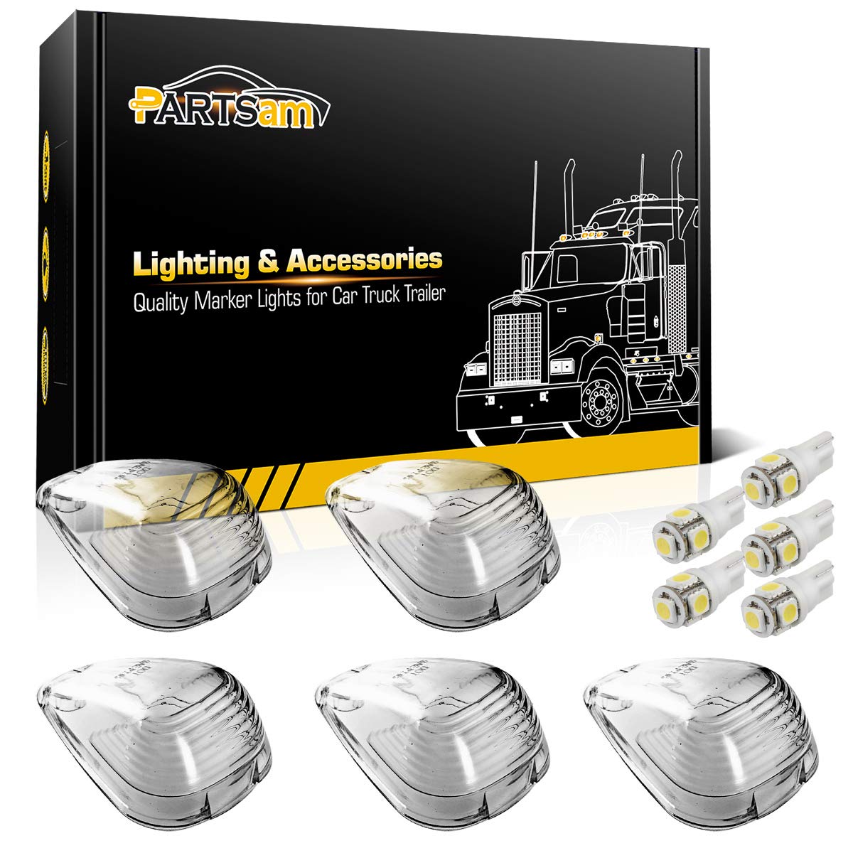 Partsam 5X Clear Cab Marker Light + 5X White 5050-Smd 194 168 T10 Led Bulb Compatible With Ford E150 E250 E350 E450 F150 F250 F3