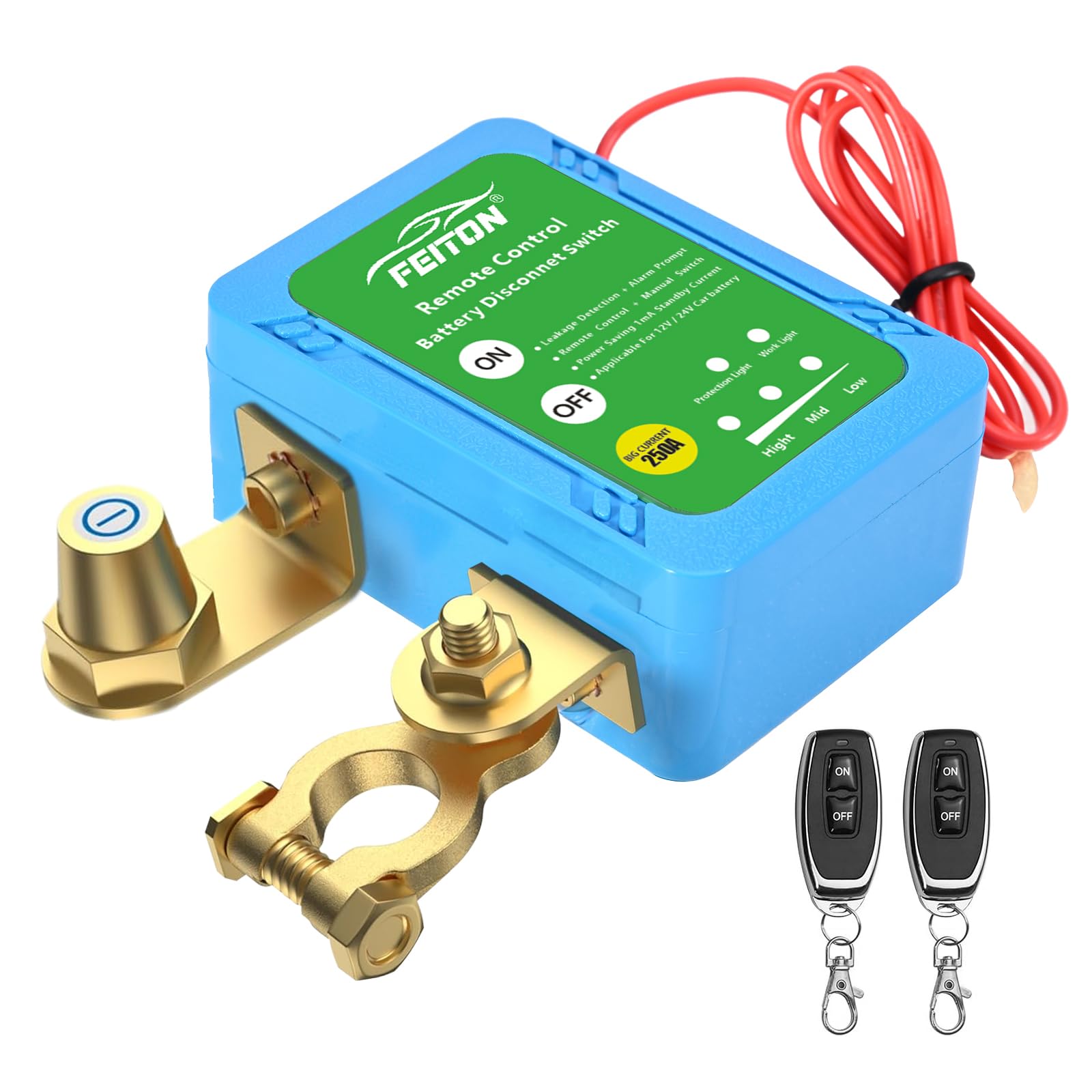 Feiton 250A Intelligent Remote Battery Disconnect Switch, Battery Cut Off Switch 12V 24V Dc, Heavy Duty For Car Rv Truck (1000A