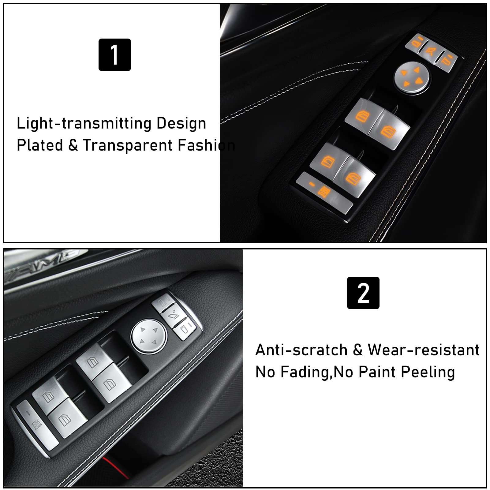 Moonlinks Inner Door Power Window Switch Button Covers Trim Sticker Replacement Compatible With Mercedes Benz A B C E G Gla Cla Glk Gl Ml Gle Class W204 W212 W246 W166 X166 X204 Tesla Modle X S 14 Pcs