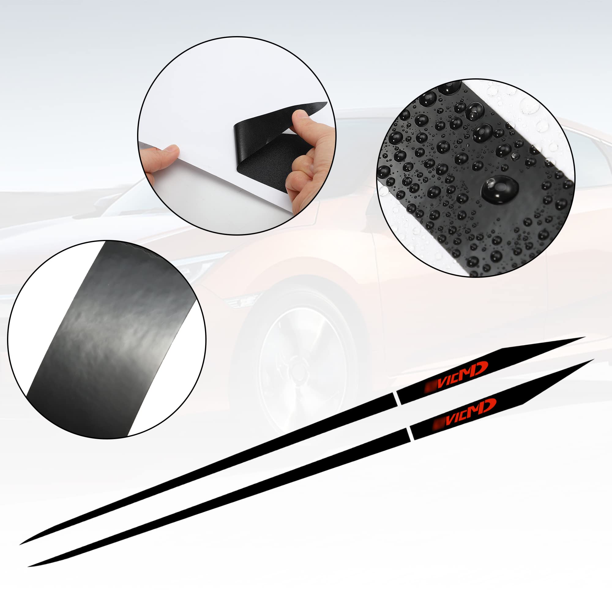 Tomall 1 Pair Car Side Skirt Stripe Sticker For Compatible With Honda Civic 2016-2021 Auto Body Door Side Sport Racing Stripe Graphic Vinyl Decals Decoration (Black)