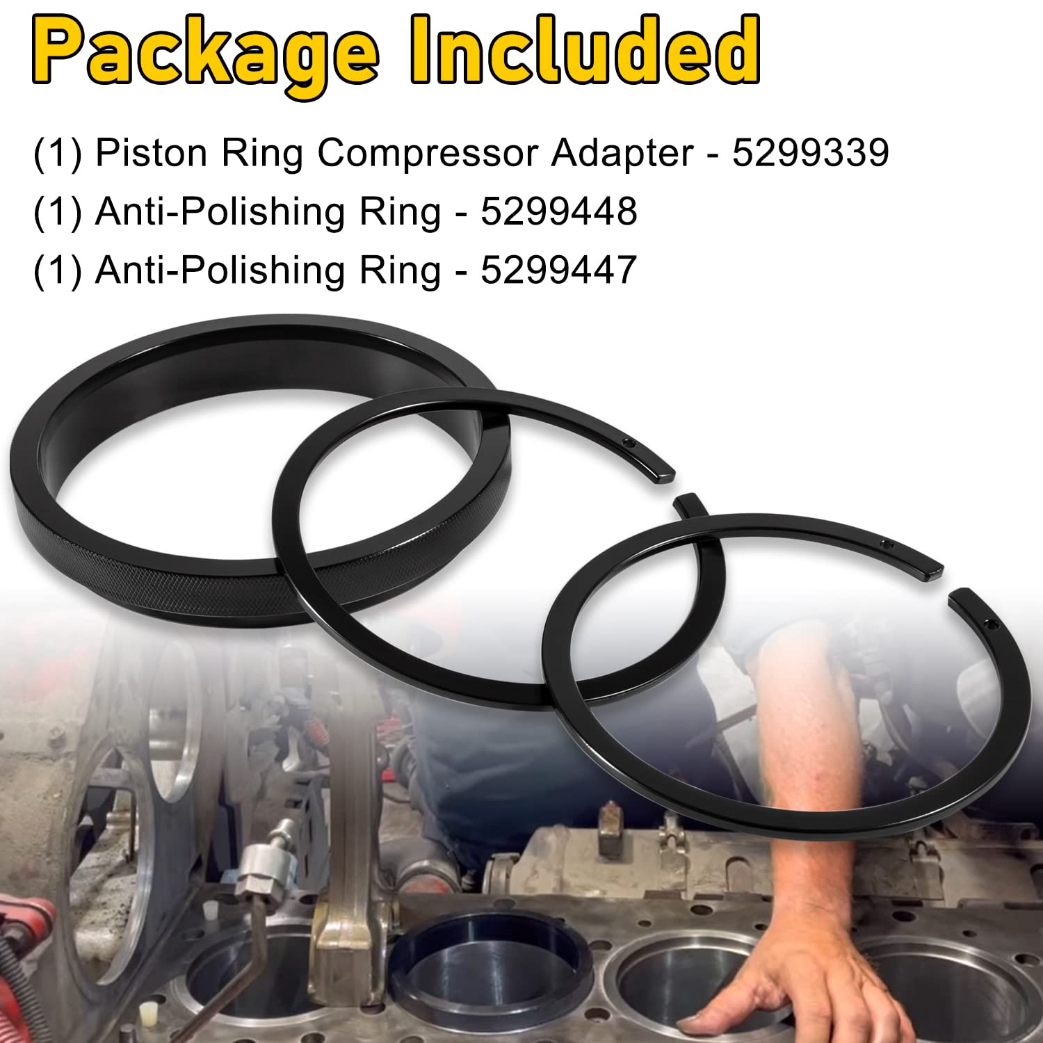 3Pcs Piston Ring Compressor Adapter & Anti-Polishing Ring For Cummins Isx Qsx 15 & Caterpillar 3400, 3406, 3408, C15 Work With 7040 Piston Ring Compressor 5.4' Bore, Replace 5299339, 5299447 & 5299448