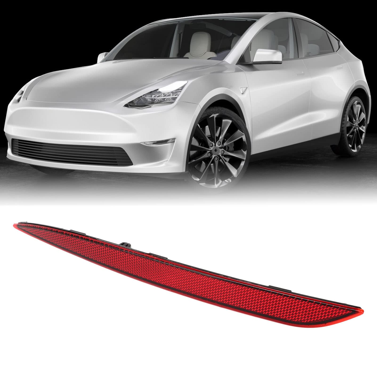 Focket Rear Bumper Reflector Light for Tesla Model Y (2020-2023) - Waterproof Red Marker Lens, Left Trim, Clear