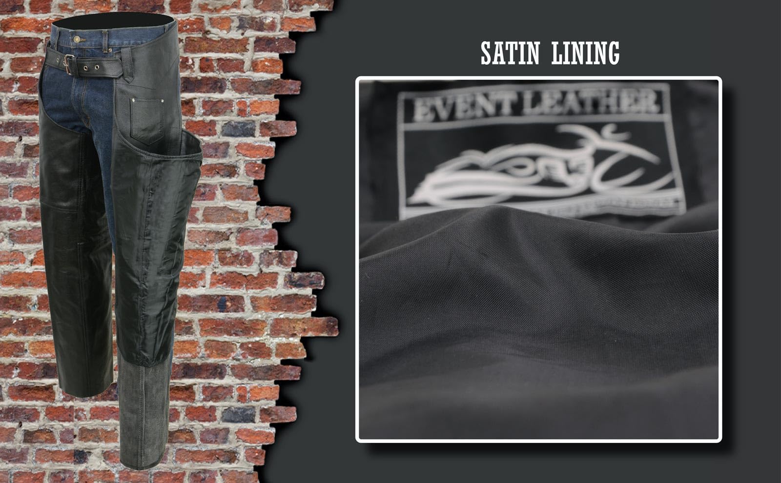 Event Biker El1117Bo Black Real Premium Leather Motorcycle Chaps For Men - Premium Leather Riding Chaps - Large