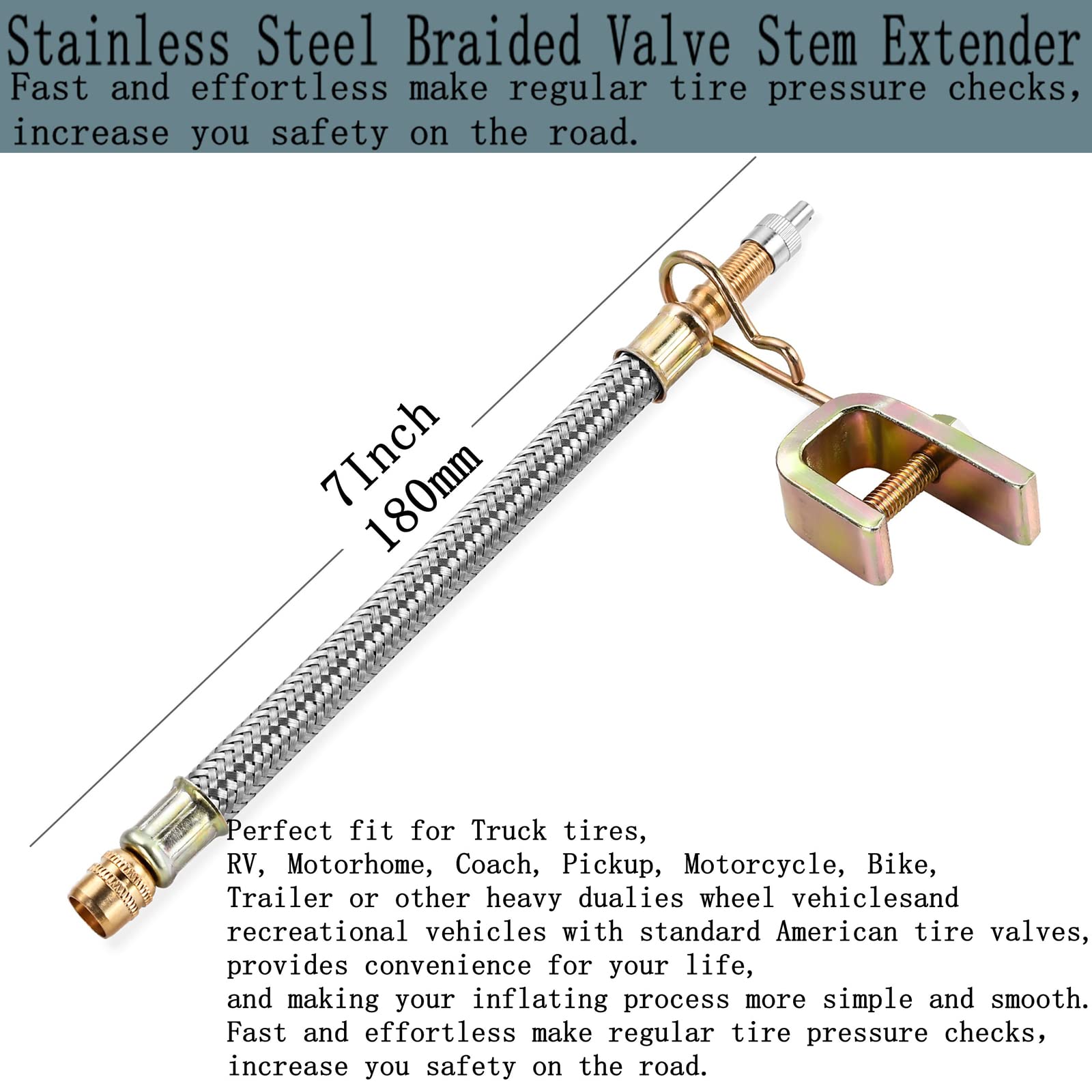 Valve Stem Extenders,4Pcs 7Inch/180Mm Dual Flexible Stainless Steel Braided Valve Stem Extensions,6Pieces 45 90 135 Degree Brass