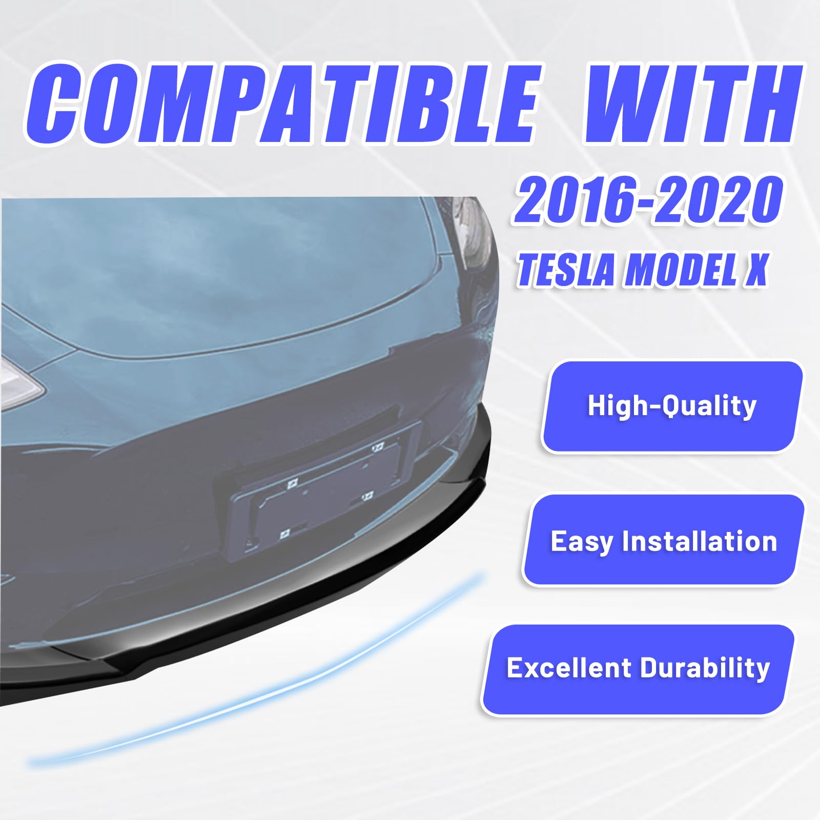 KUAFU 3Pcs Front Bumper Lip Splitter Compatible with 2016-2020 Tesla Model X Under Chin Spoiler Air Dam Body Kit Black