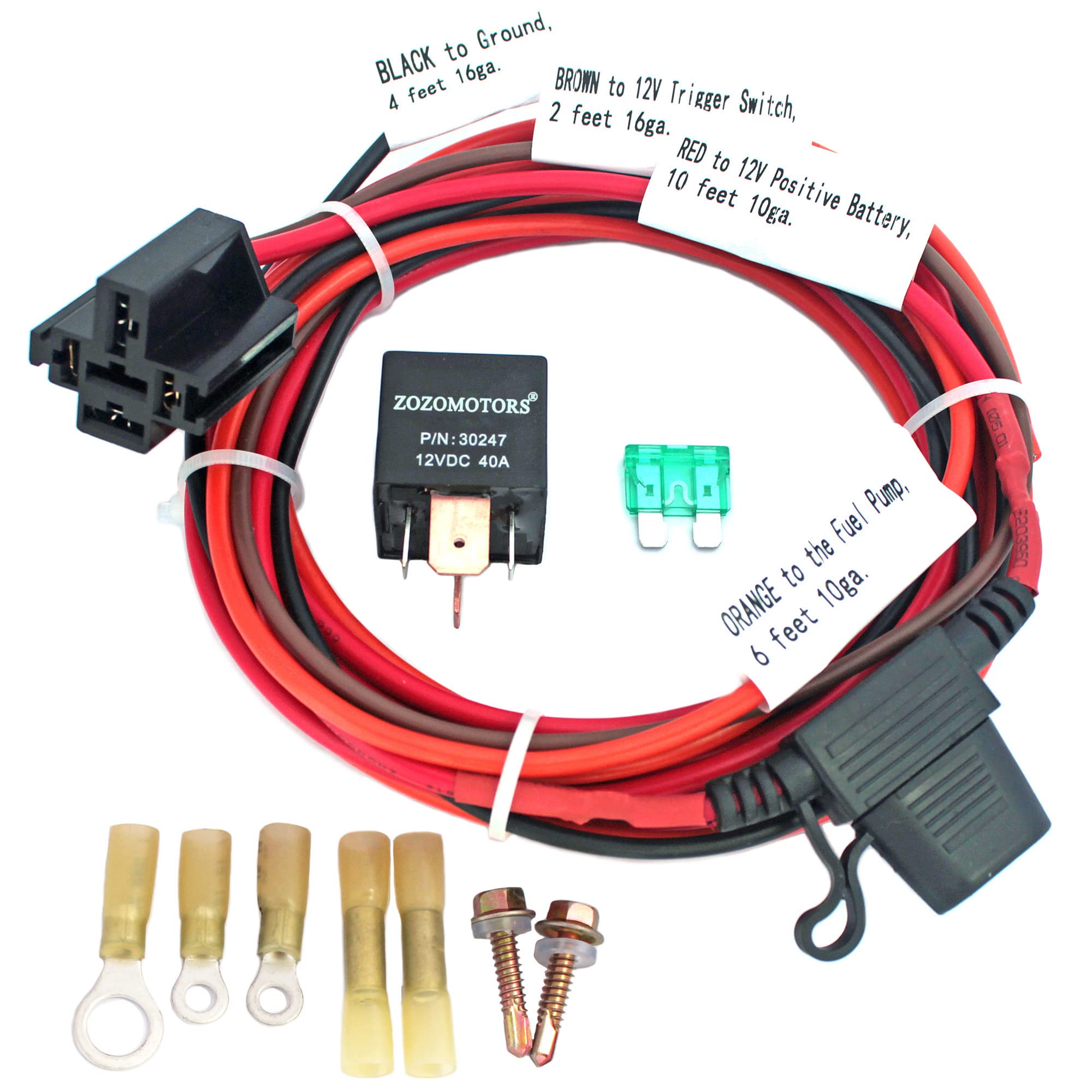 ZOZOMOTORS Electric Fuel Pump Relay Kit Fuel Pump Wiring Harness Kit Relay Bypass 40 AMP Waterproof Relay Switch Kit Heavy Duty 
