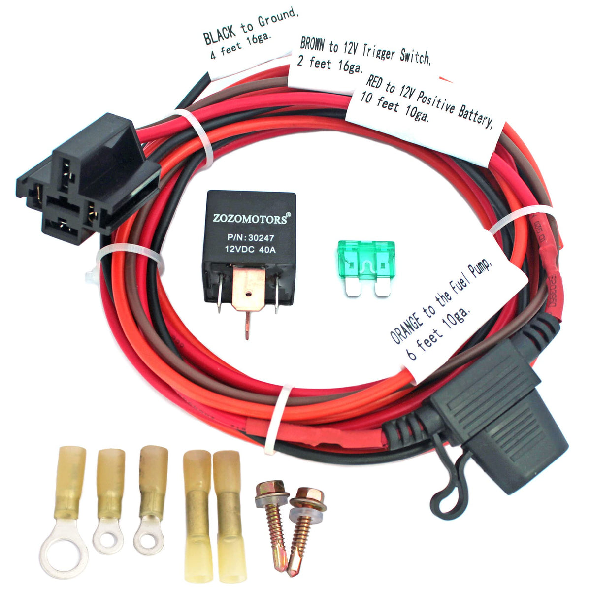 ZOZOMOTORS Electric Fuel Pump Relay Kit Fuel Pump Wiring Harness Kit Relay Bypass 40 AMP Waterproof Relay Switch Kit Heavy Duty 