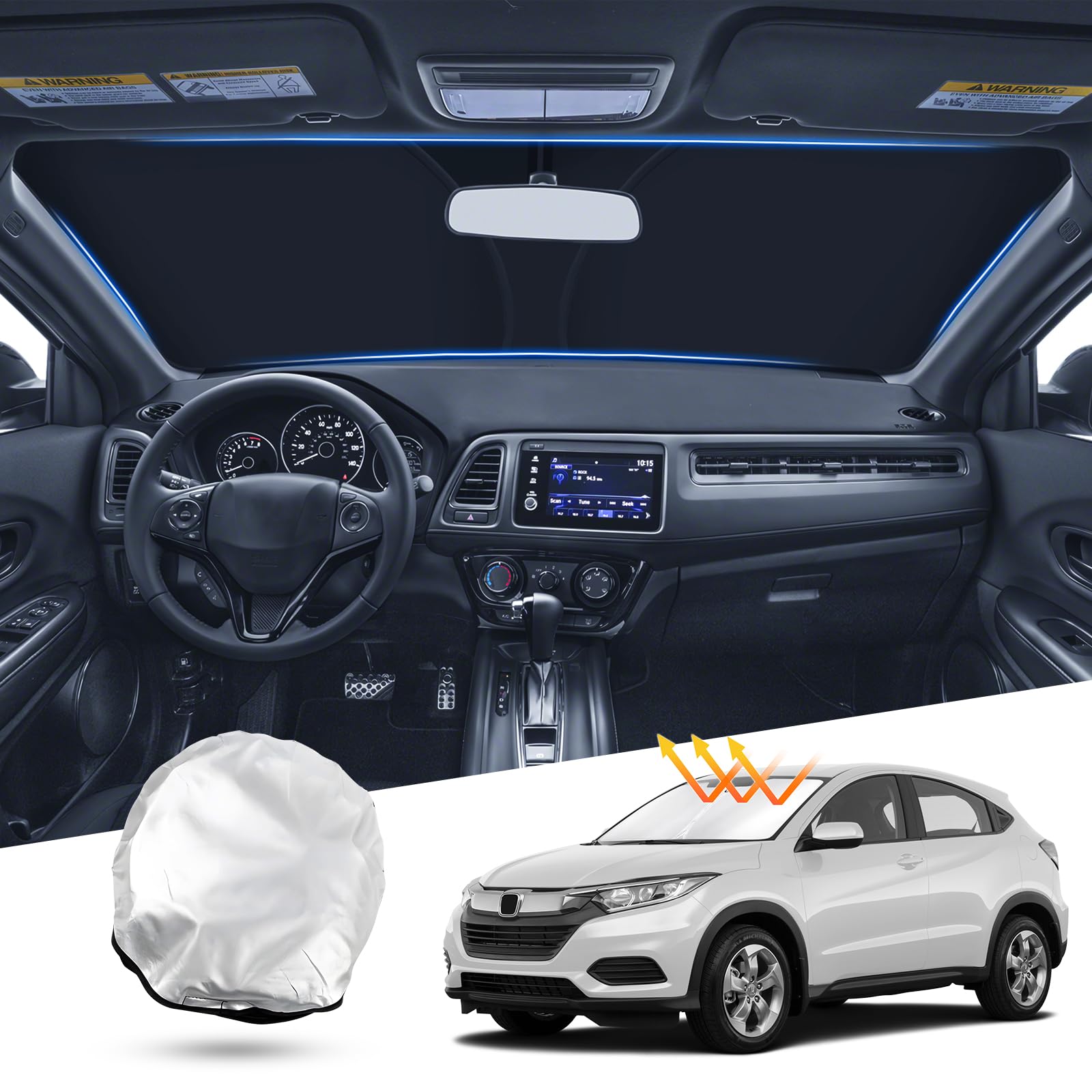 T Tgbros Windshield Sun Shade Custom Fit For 2016-2022 Honda Hr-V Hrv Accessories Foldable Sun Shield Reflective Polyester Sun V