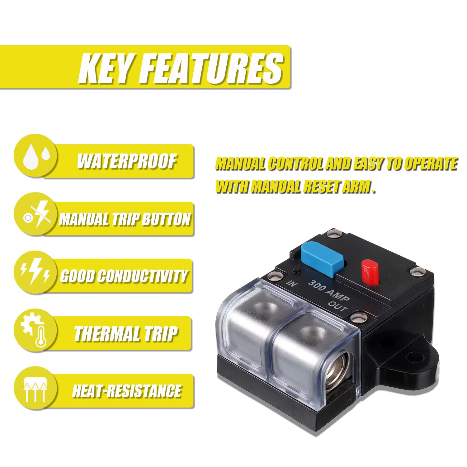 Eplzon 300A Circuit Breaker Resettable Circuit Breaker 300 Amp Self Recovery Circuit Breaker Manual Reset Button For Car Audio A