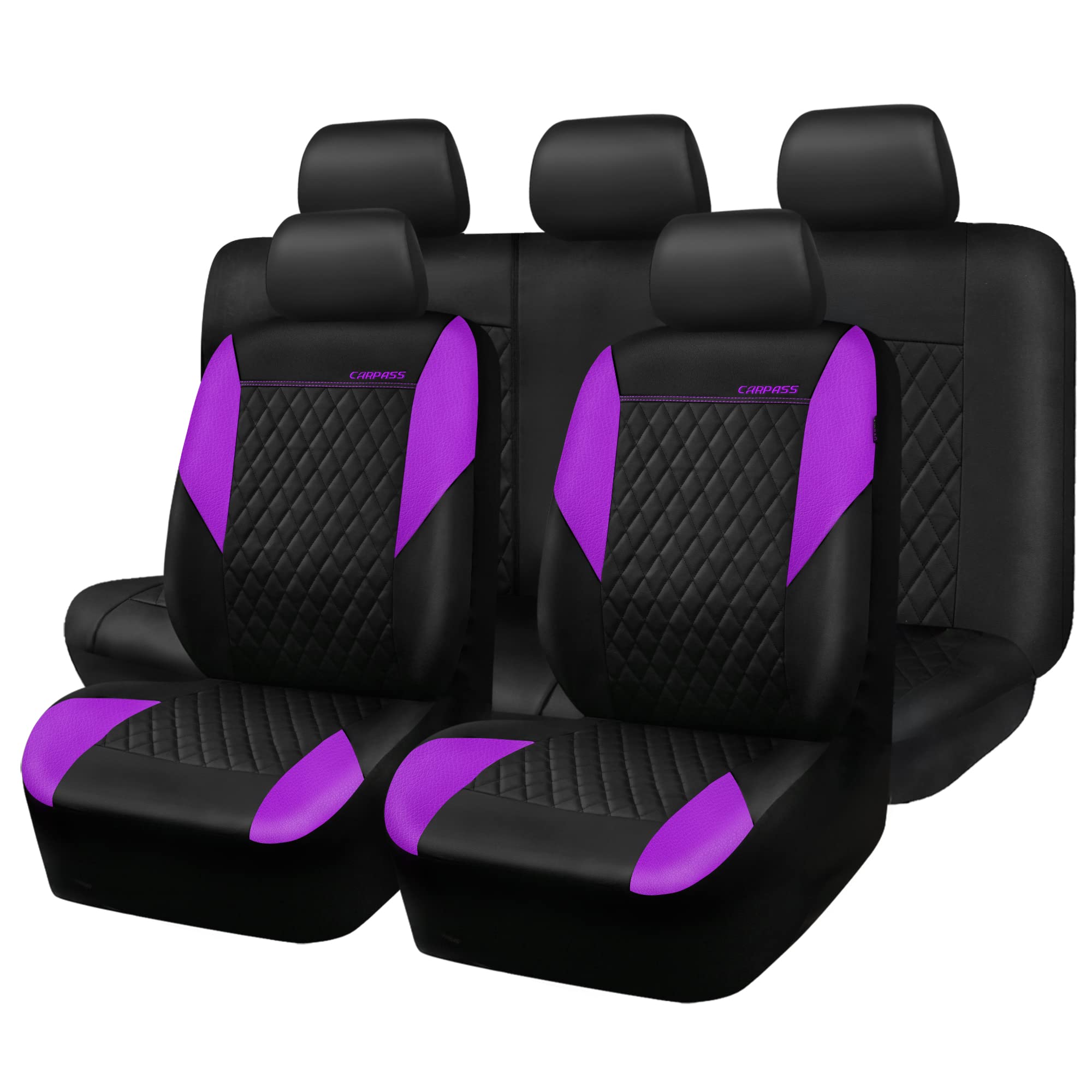 Car Pass Purple Leather Seat Covers, Quilting Pretty Car Seat Cover With 5Mm Composite Sponge Inside,Airbag Compatible,Universal