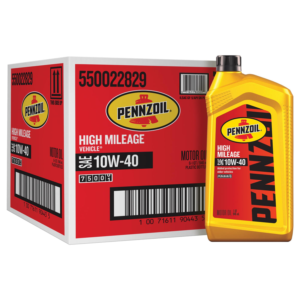 Pennzoil High Mileage 10W-40 Motor Oil, 1 Quart (6 Pack)