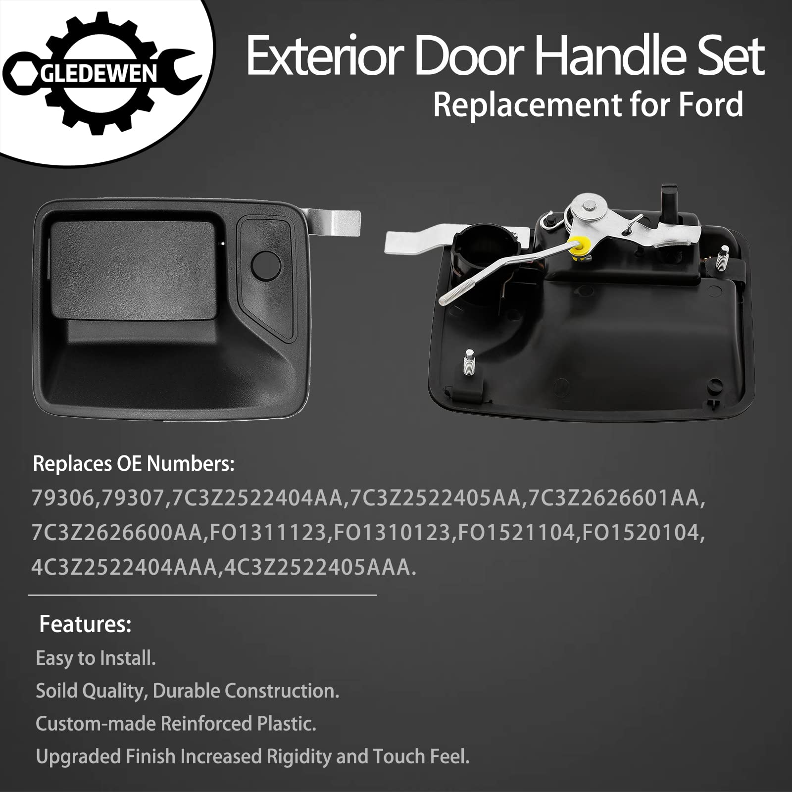 Exterior Door Handle Set, Compatible With 1999-2016 Ford F250 F350 F450 F550 Super Duty | 2000-2005 Ford Excursion & More, Outsi
