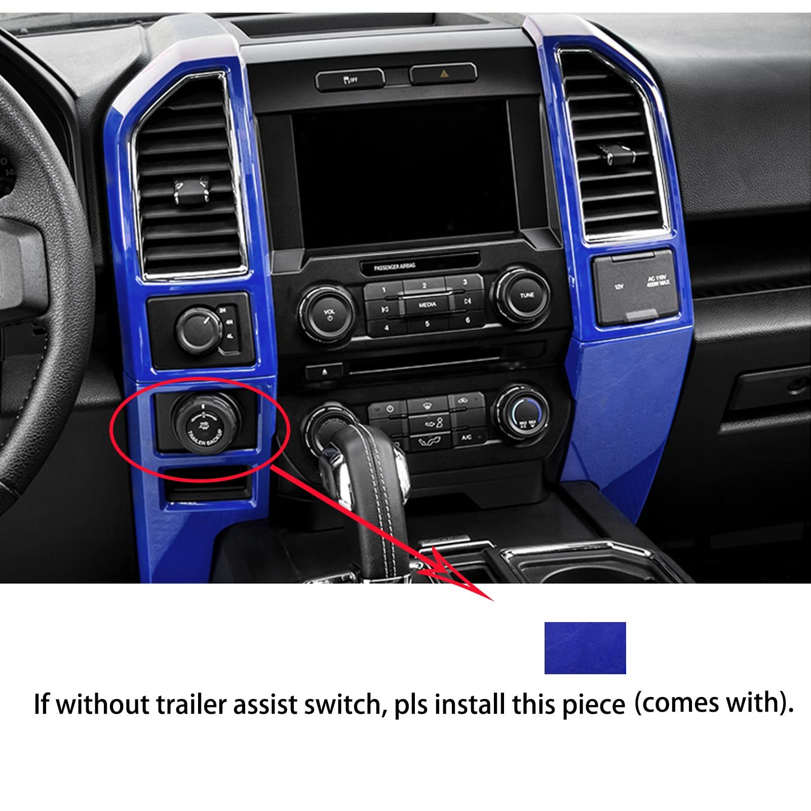 Keptrim For F150 Blue Central Console Air Conditioner Panel Trim For 2015 2016 2017 2018 2019 2020 Ford F150, 5Pcs