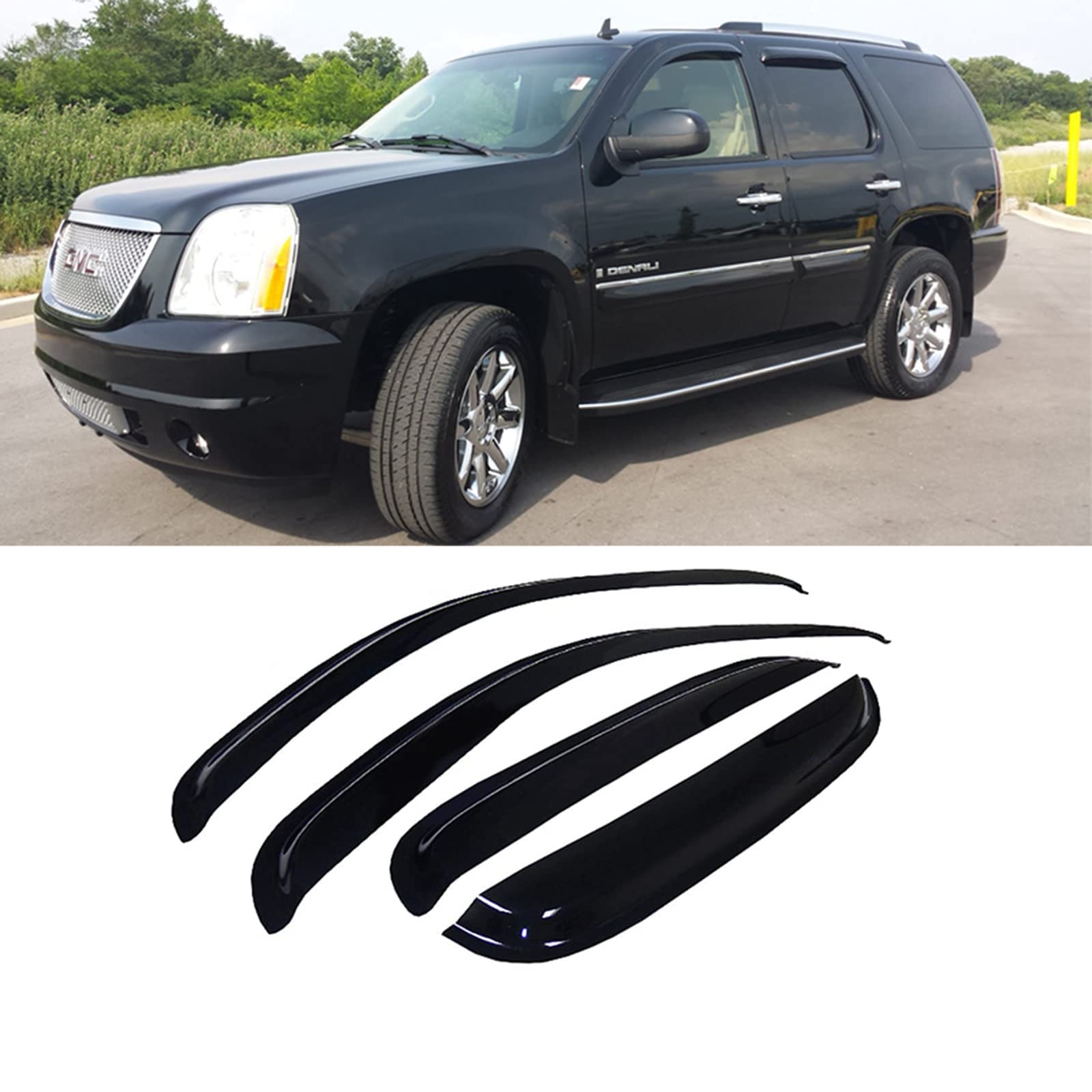 Zzdsnj Tape-On Window Visors 4-Piece For 07-14 Chevy Tahoe/Gmc Yukon Sun Rain Guard Shield Shade Smoke 94514