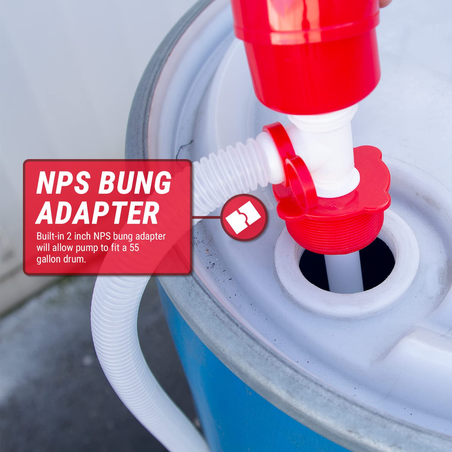 TERA PUMP Large Industrial Barrel Siphon 55-Gallon Drum Pump (BPA-Free) for Drinking Water, Gas, Diesel (5 GPM)