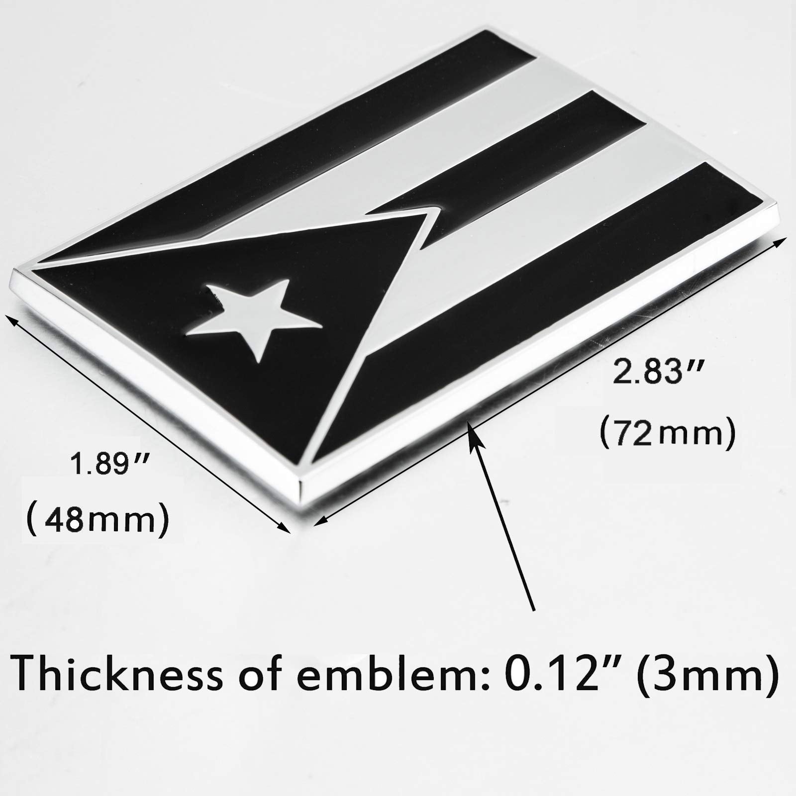 Dsycar 2 Pack Puerto Rico Black And White Flag Metal Decal Auto Emblem - Gifts 4 Free Puerto Rico Flag Valve Stem Caps (Black White Puerto Rico Flag)
