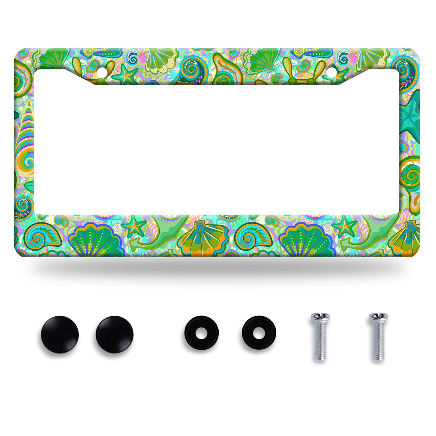 Colorful Marine Life License Plate Frame Funny Starfish Shell License Plate Stainless Steel Auto Parts Beautiful License Plate D