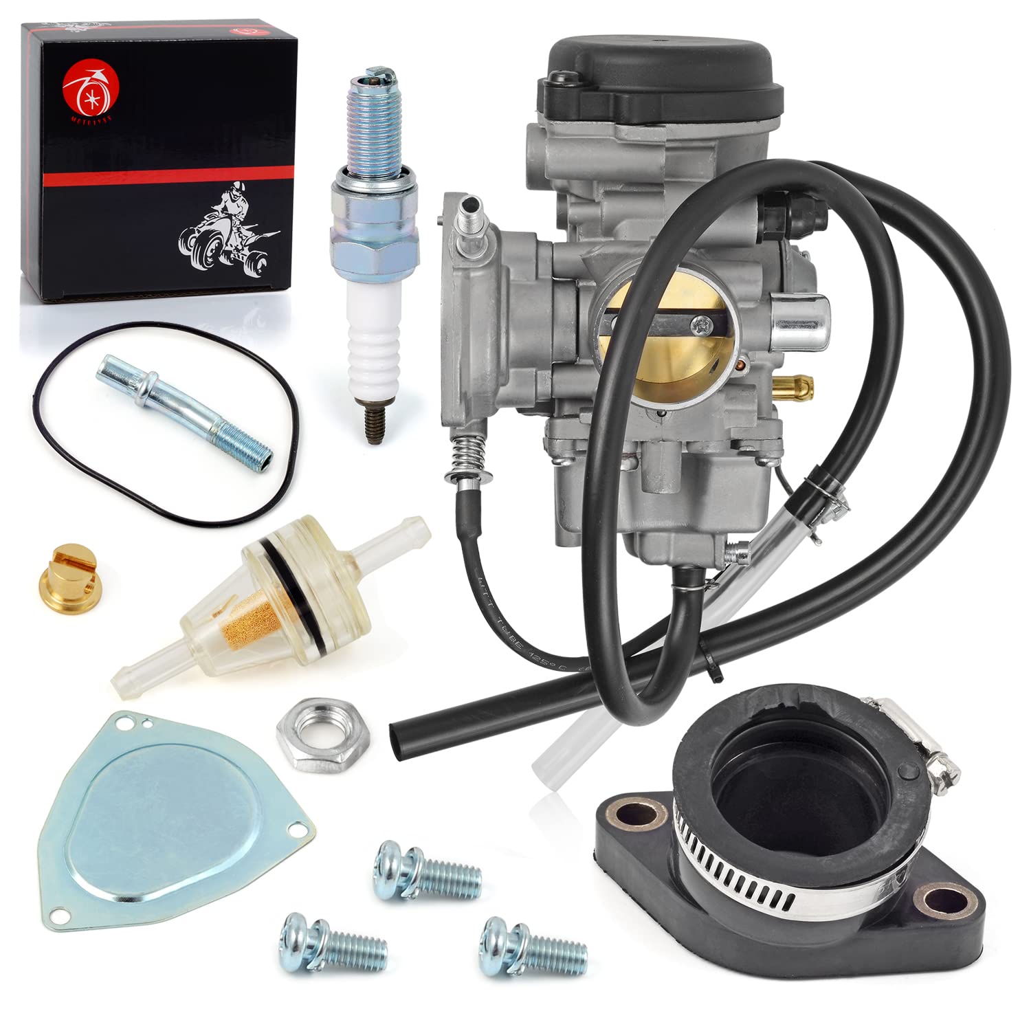 Moto1988 Carburetor Carb & Intake Manifold Boot For Yamaha 2007-2014 Grizzly 350 2004-2006 Bruin 350 2006-2009 Wolverine 350 Carb
