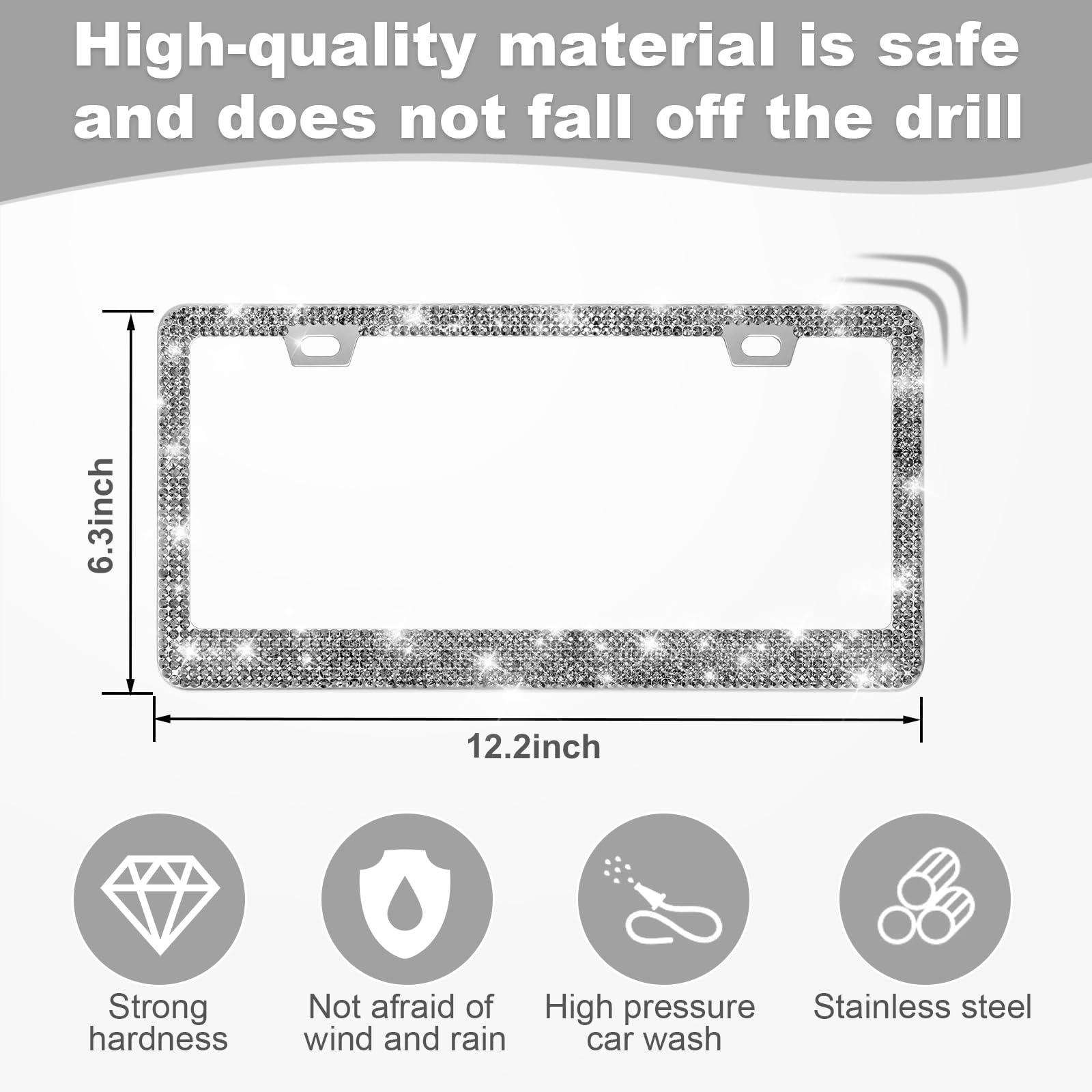 Quanqiufei 2 Pack Bling License Plate Frames For Women, Sparkly Rhinestone Diamond Car Accessories With Glitter Crystal Caps (Gi