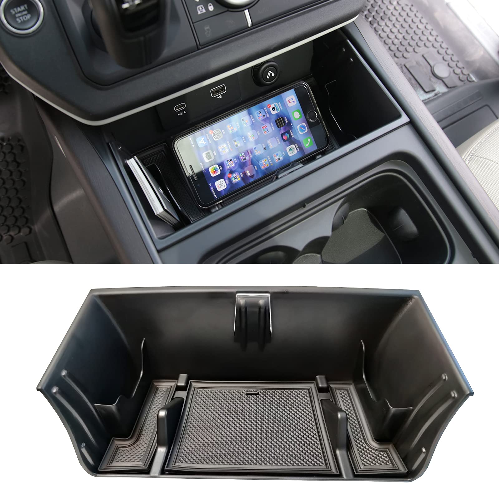 YEVEDUO for Land Rover Defender 90 110 130 Accessories 2020-2024 Center Console Organizer Tray Storage Box with Phone Slot, Glas