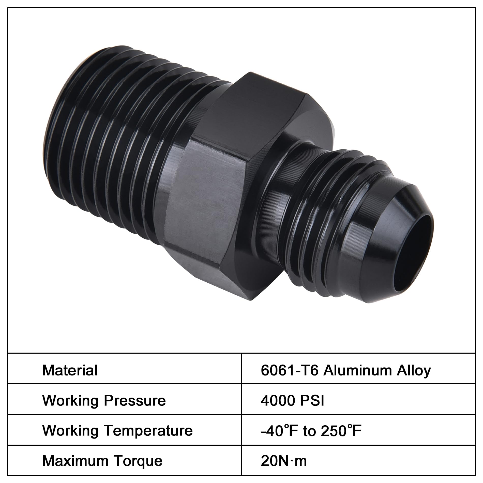 EVIL ENERGY 6AN Male Flare to 3/8'' NPT Pipe Fitting Adapter Aluminum Straight Black 4PCS