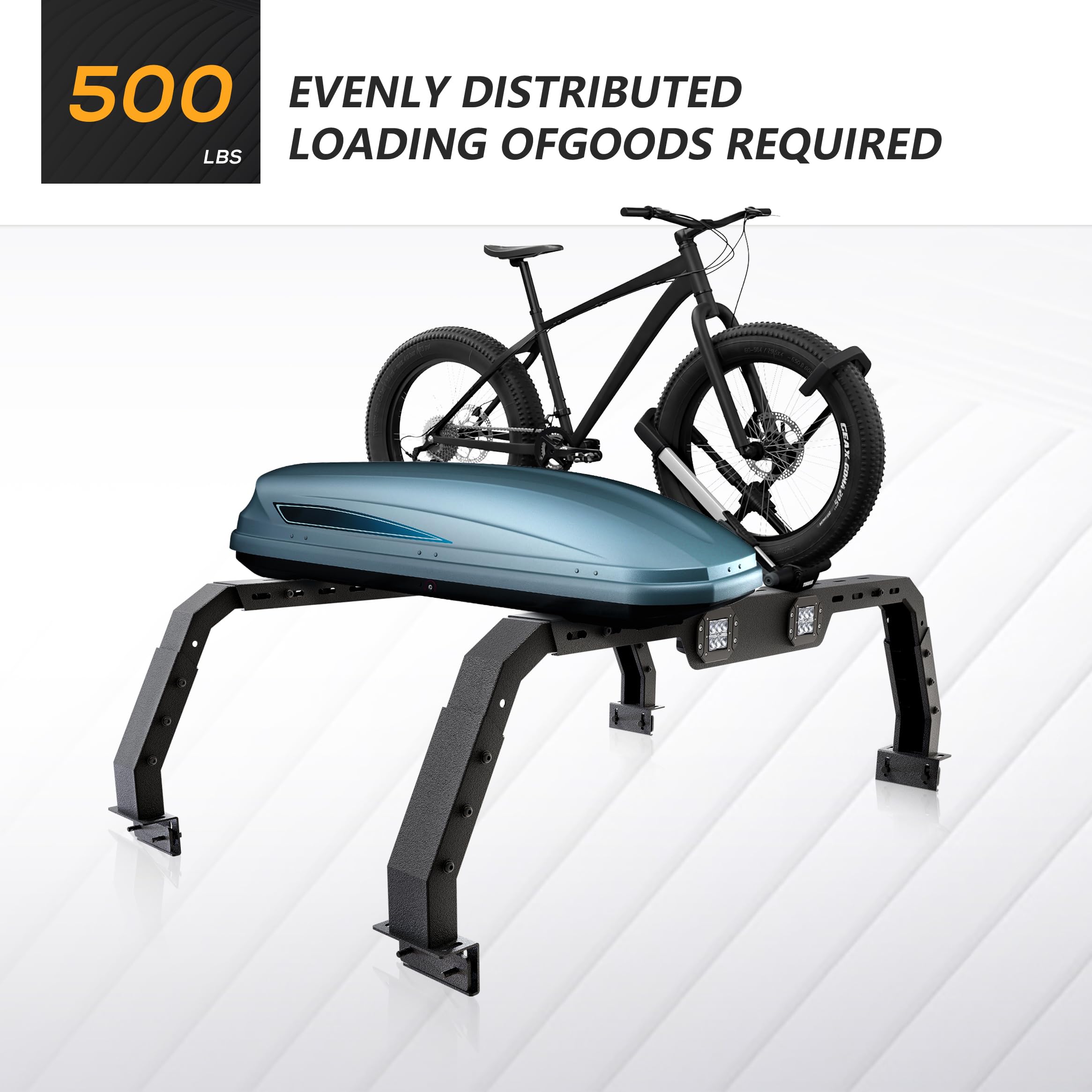 Eyouhz Overland Bed Racks Truck Cargo Carrier With 2 Light Bar Compatible For 2004-2024 Ford F150 & 2002-2024 Dodge Ram 1500 & 2007-2024 Chevy Silverado 1500 & 2007-2013 Toyota Tundra Ladder Back Rack