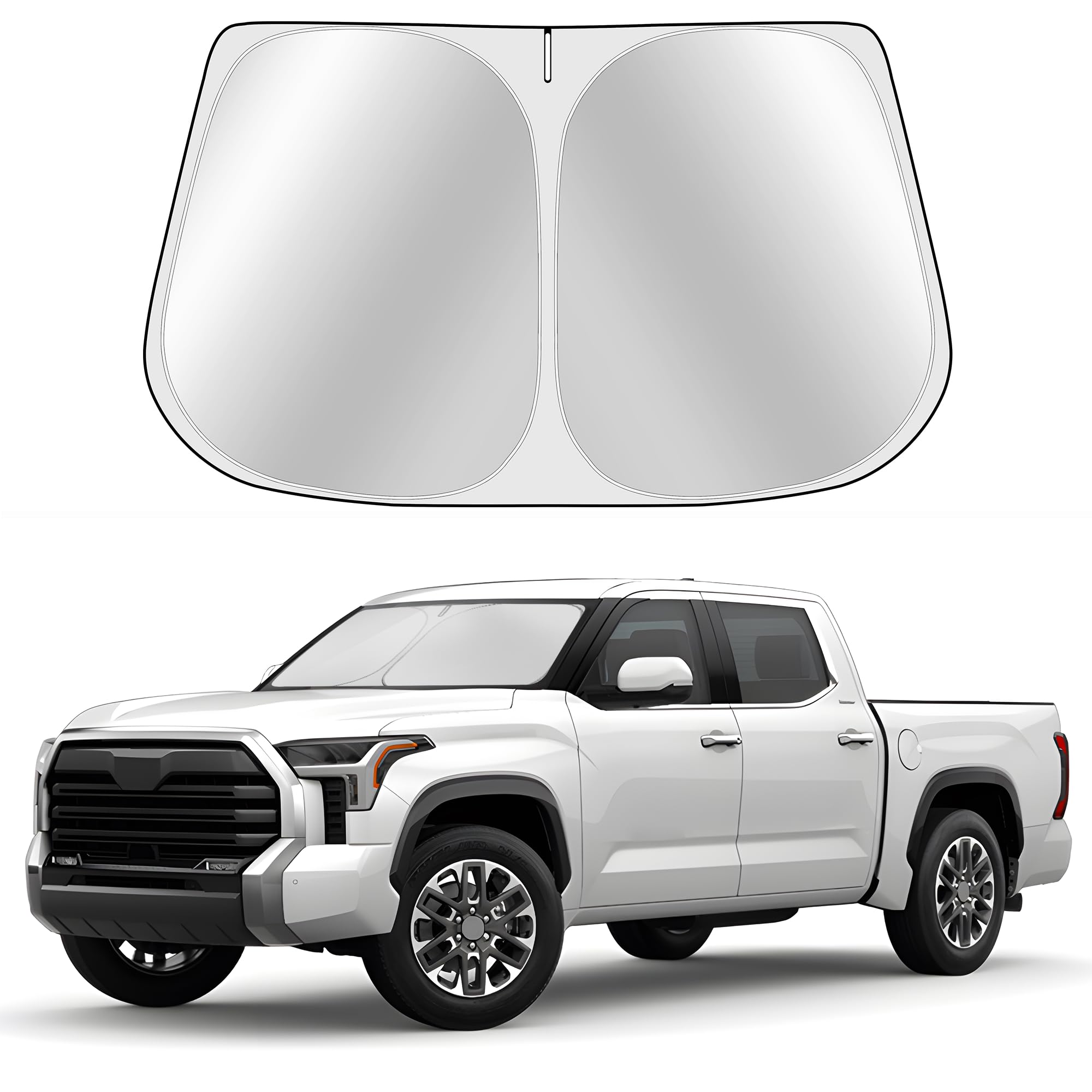 Toluoma Custom Fit Windshield Sun Shade For Toyo-Ta Tundra 2022-2024 2025 - Full Coverage, 210T Reflective Fabric, Double-Layer