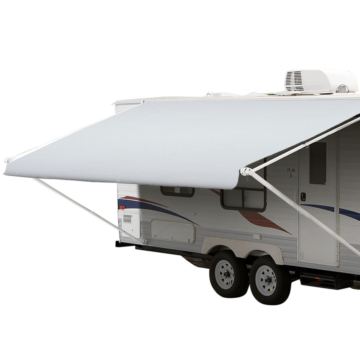 Shadepro - Rv Awning Fabric Replacement - Premium Grade Weatherproof Vinyl - Universal Outdoor Canopy For Camper, Trailer, And Motorhome Awnings - Solid White - 22' (Fabric 21'2)