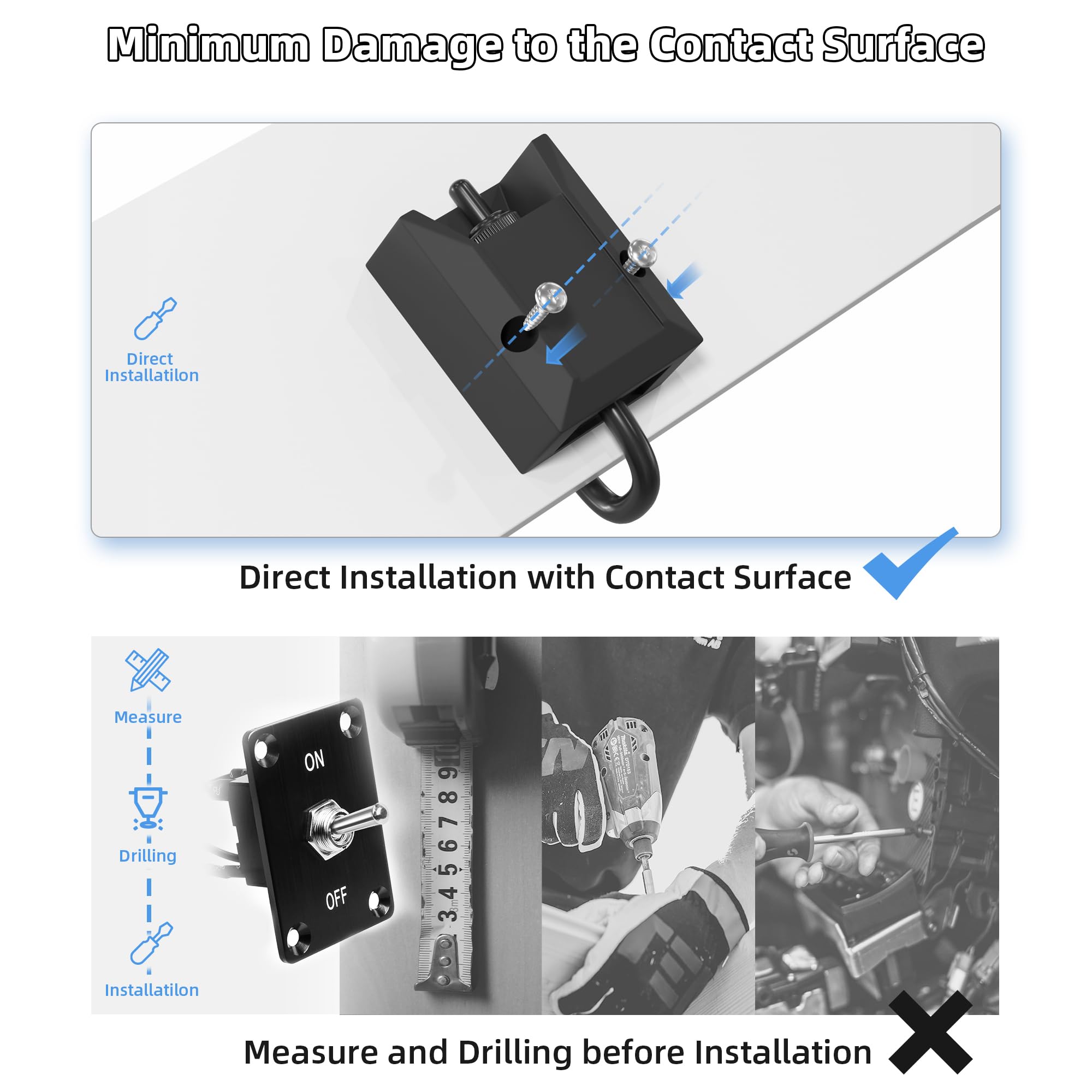 RVMARINEPAT Wired Toggle Switch 12V Waterproof Heavy Duty Switch DC 12V 30A SPST ON/Off 2 Pin Latching Rocker Wiring Switch 2 Fe