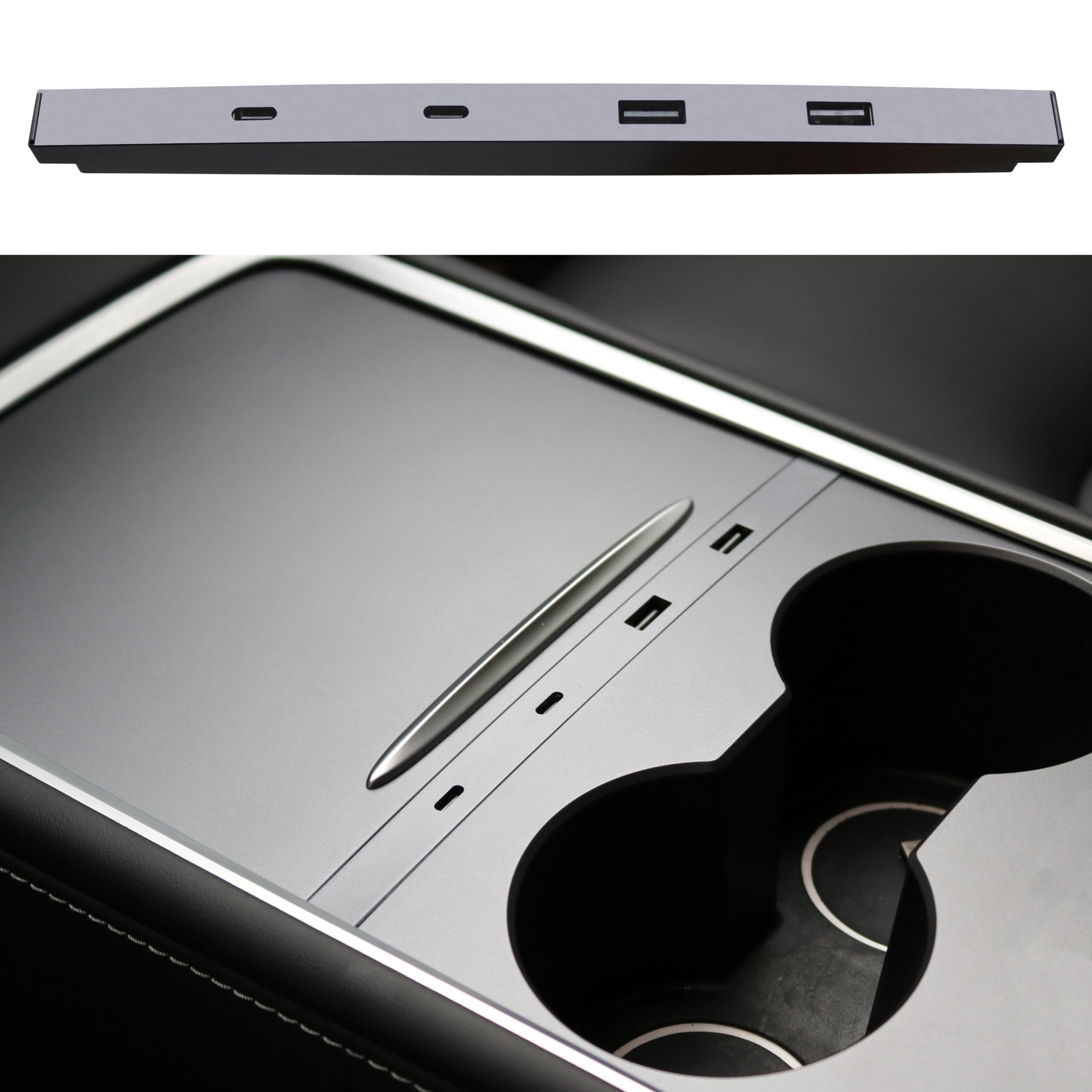 Leikaendi Car USB Hub Charger for Tesla Model Y 2021-2024 and Model 3 2021-2023, Support USB-C Fast Charging, Center Console Mul