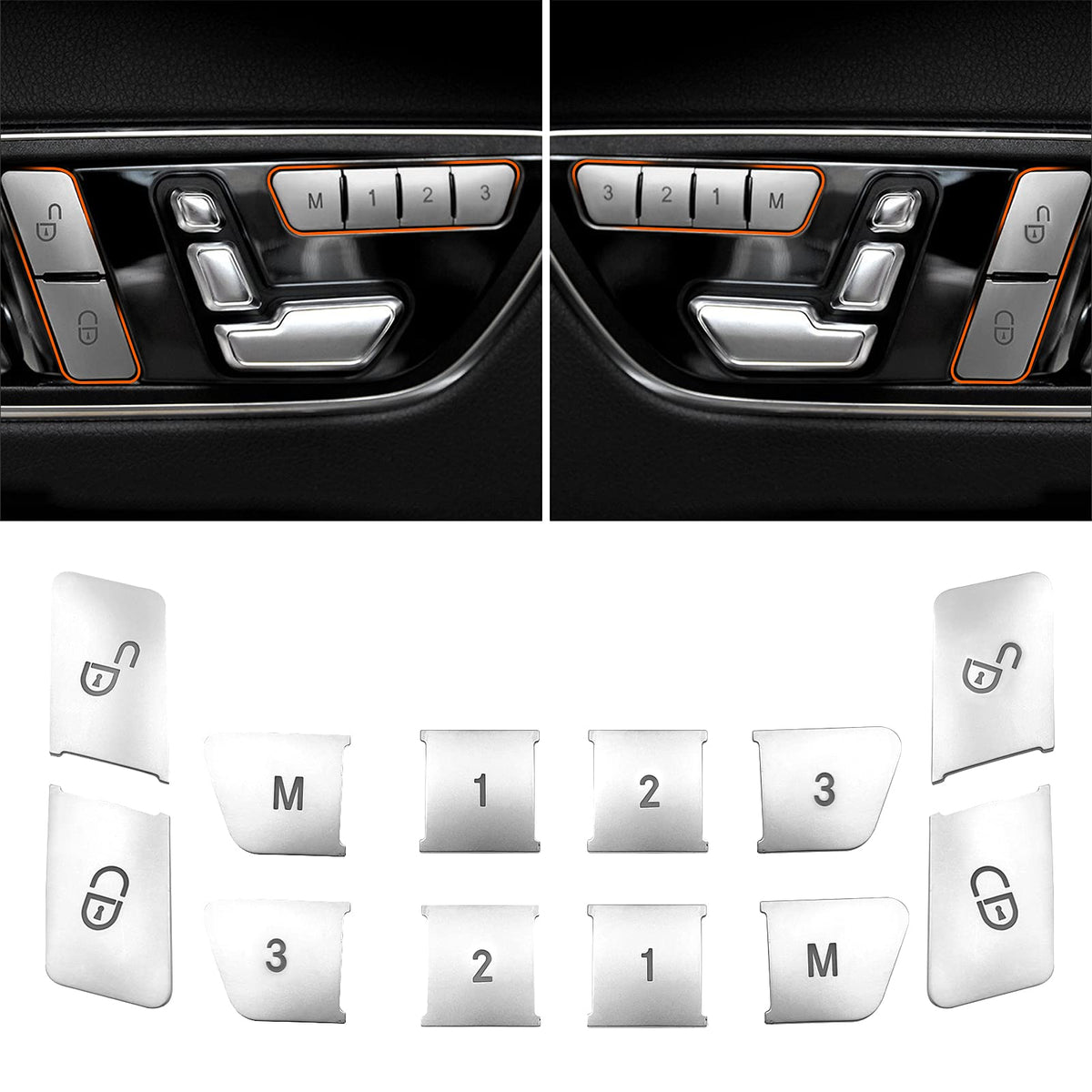 Jaronx Compatible With Mercedes Benz Door Lock Button Cover And Seat Memory Door WBCARB099DXKL4K