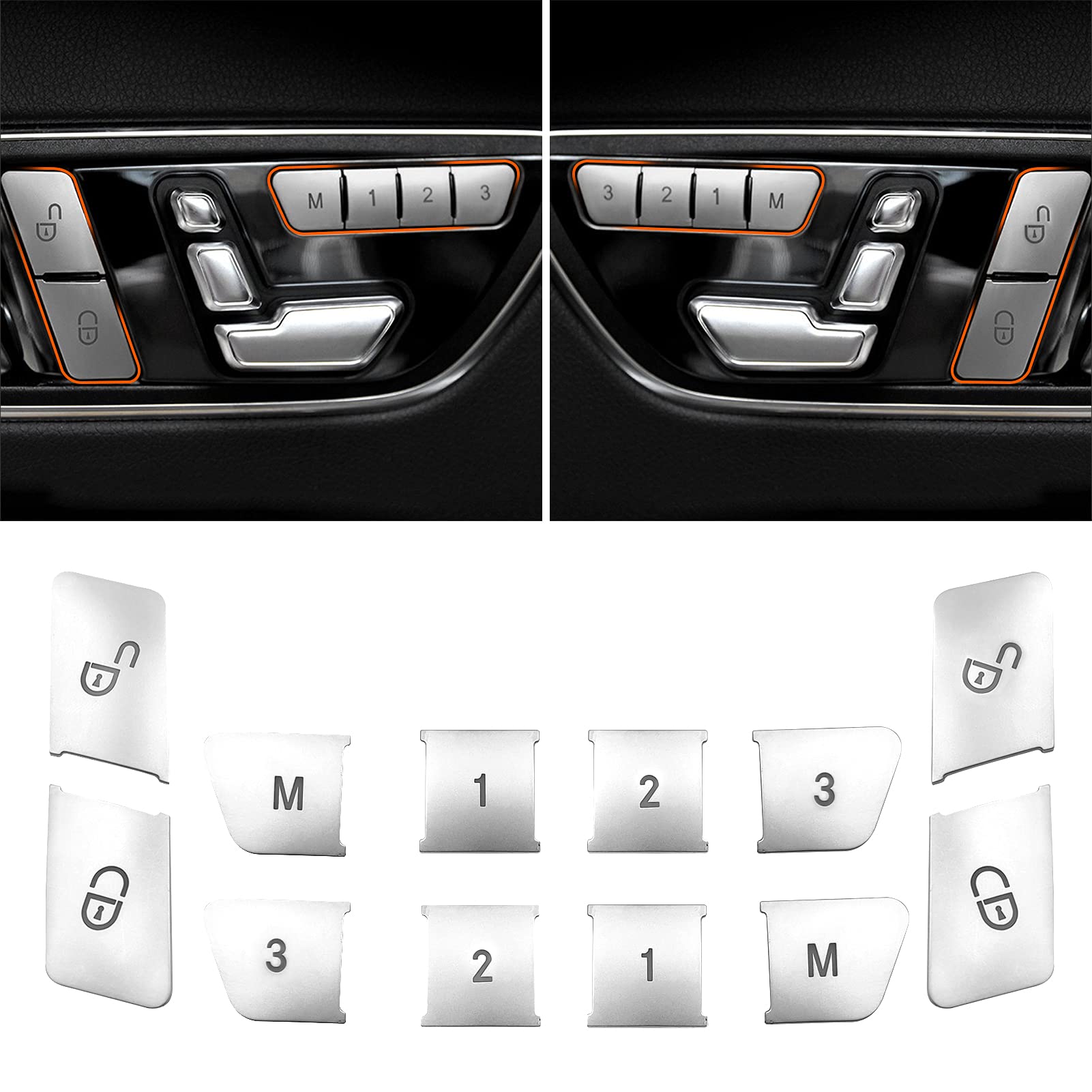Jaronx Compatible With Mercedes Benz Door Lock Button Cover And Seat Memory Door Button Cover Stickers For B W246,C-Class W204,E-Class W212,Ml W166,Cla,Glk X204,Gl X166,Cls (12Pcs)