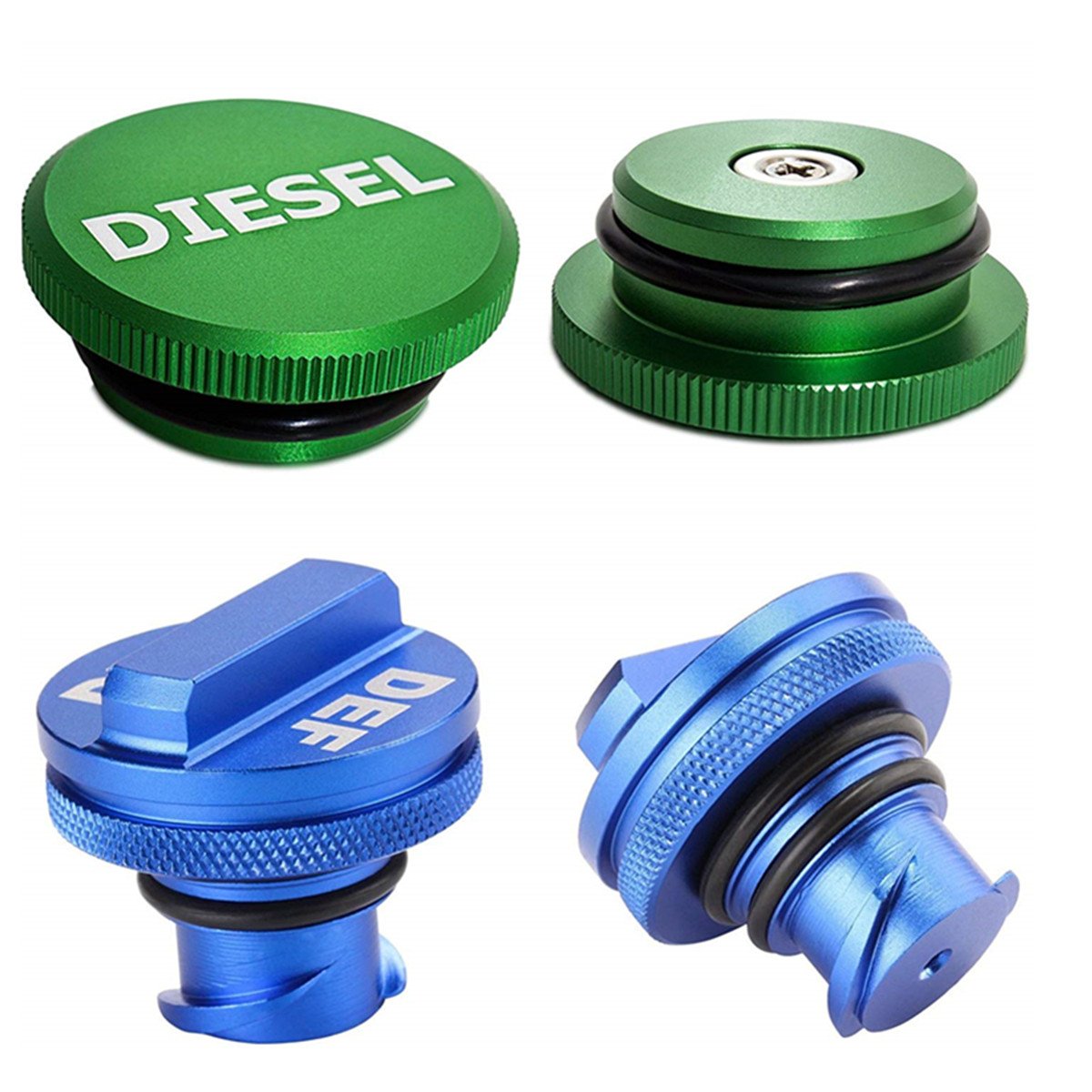 illet Aluminum Fuel Cap Combo Pack,Diesel Fuel Cap for Dodge - Magnetic Green Diesel Fuel Cap and Non-magnetic Blue DEF Cap for