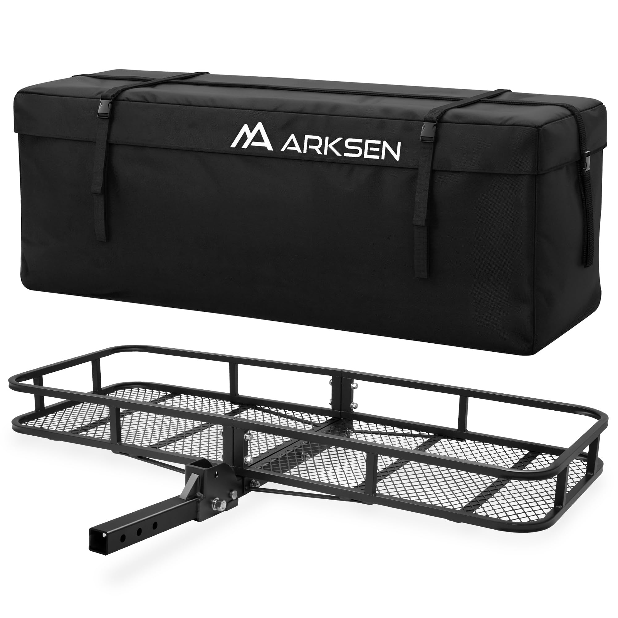 Arksen 60 X 23 X 5.5 Inch Folding Hitch Cargo Carrier With 600D Pvc Waterproof Cargo Bag, 500 Lbs Capacity Heavy Duty 2 Inch Rec