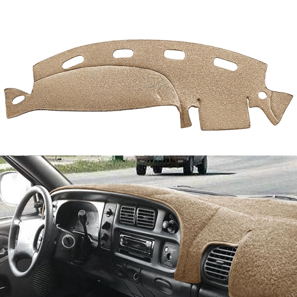 Yiz Dashboard Cover Dash Cover Mat Pad Custom Fit for Dodge Ram 1500 2500 3500 1998 1999 2000 2001 (98-01 Beige) Y21