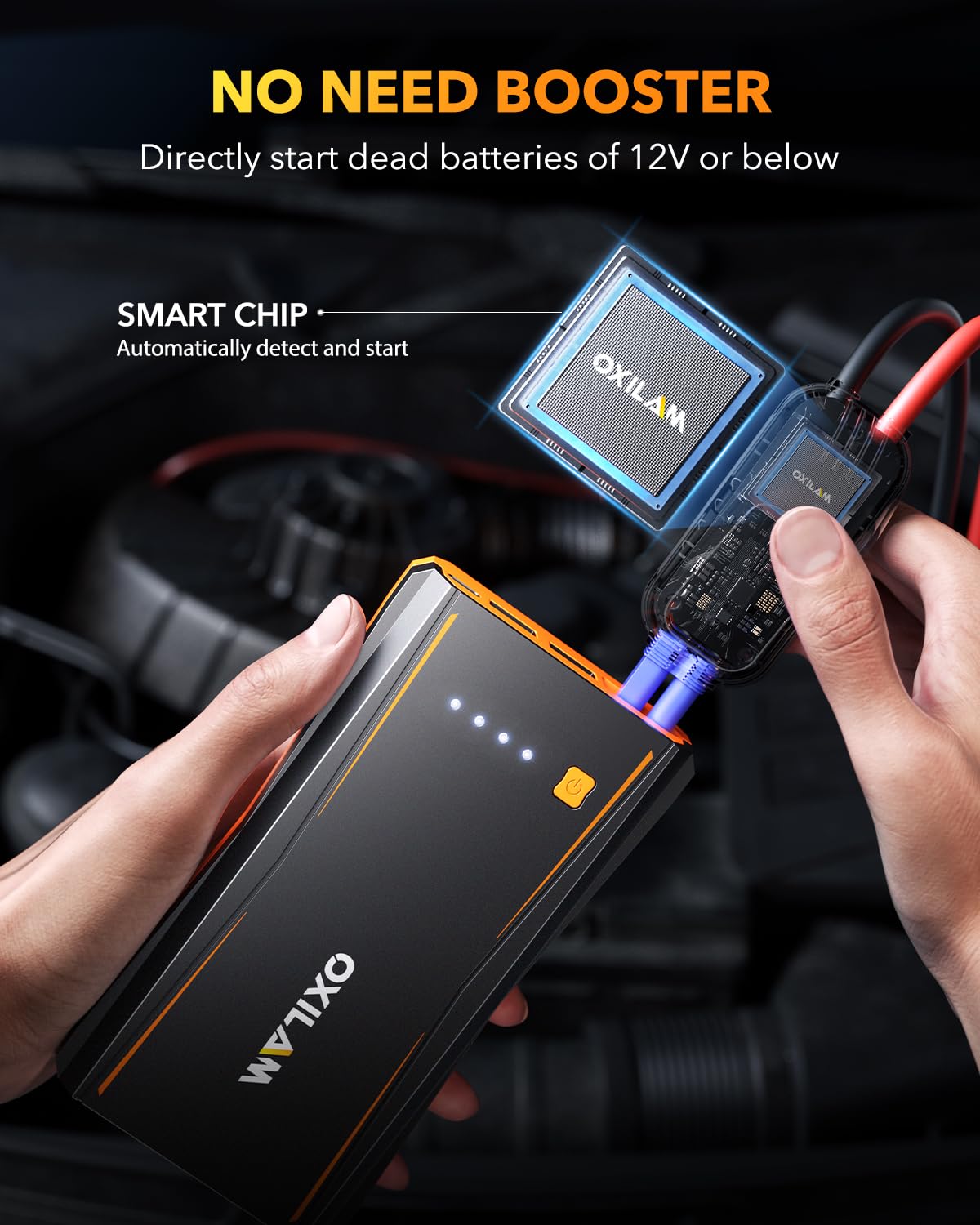 Oxilam Jump Starter, 4000A Peak Car Battery Jumper Starter Portable, Up To 10L Gas And 8L Diesel Engines, 12V Jumper Cables With