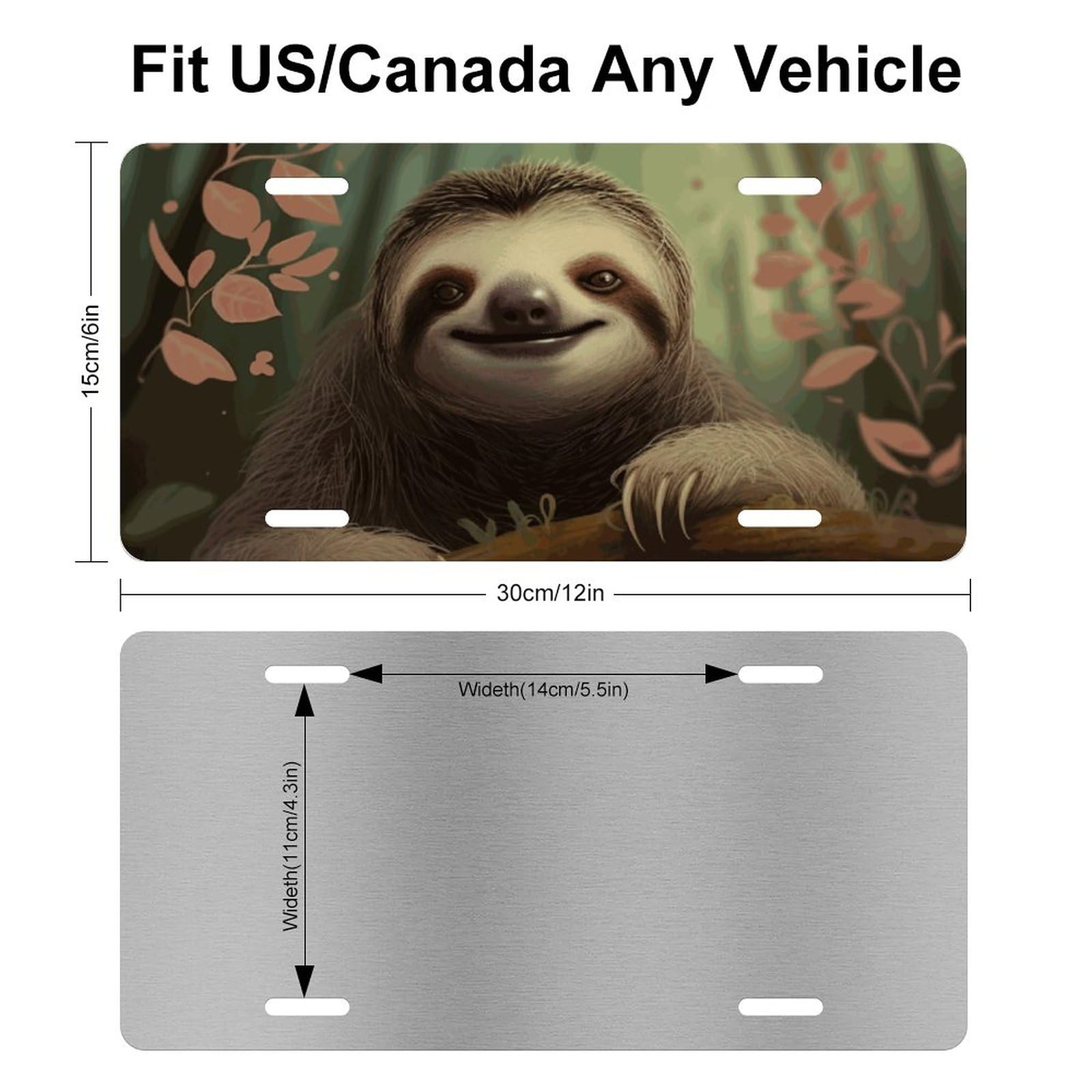 Muishi Lovely Sloth Leaf Decorative License Plate, Vanity Tag, Metal License Plate, Aluminum Novelty License Plate Home Decor fo