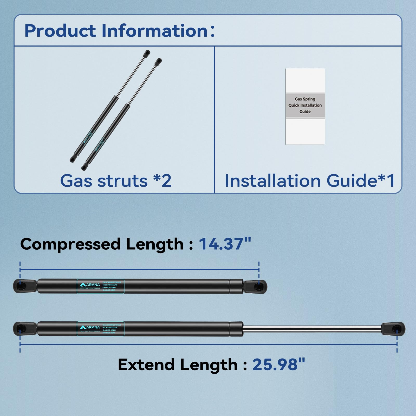 Arana C1622187 26 Inch 50Lb Gas Shocks Spring Undercover Replacement Lift Supports For Truck Bed Cover Tonneau Cover Trailer Doo