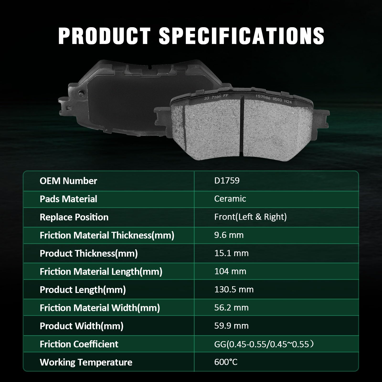 Automuto 4Pcs Front Ceramic Disc Brake Pads Set D1759 For Mazda 3 2014-2018,For Mazda 3 Sport 2014