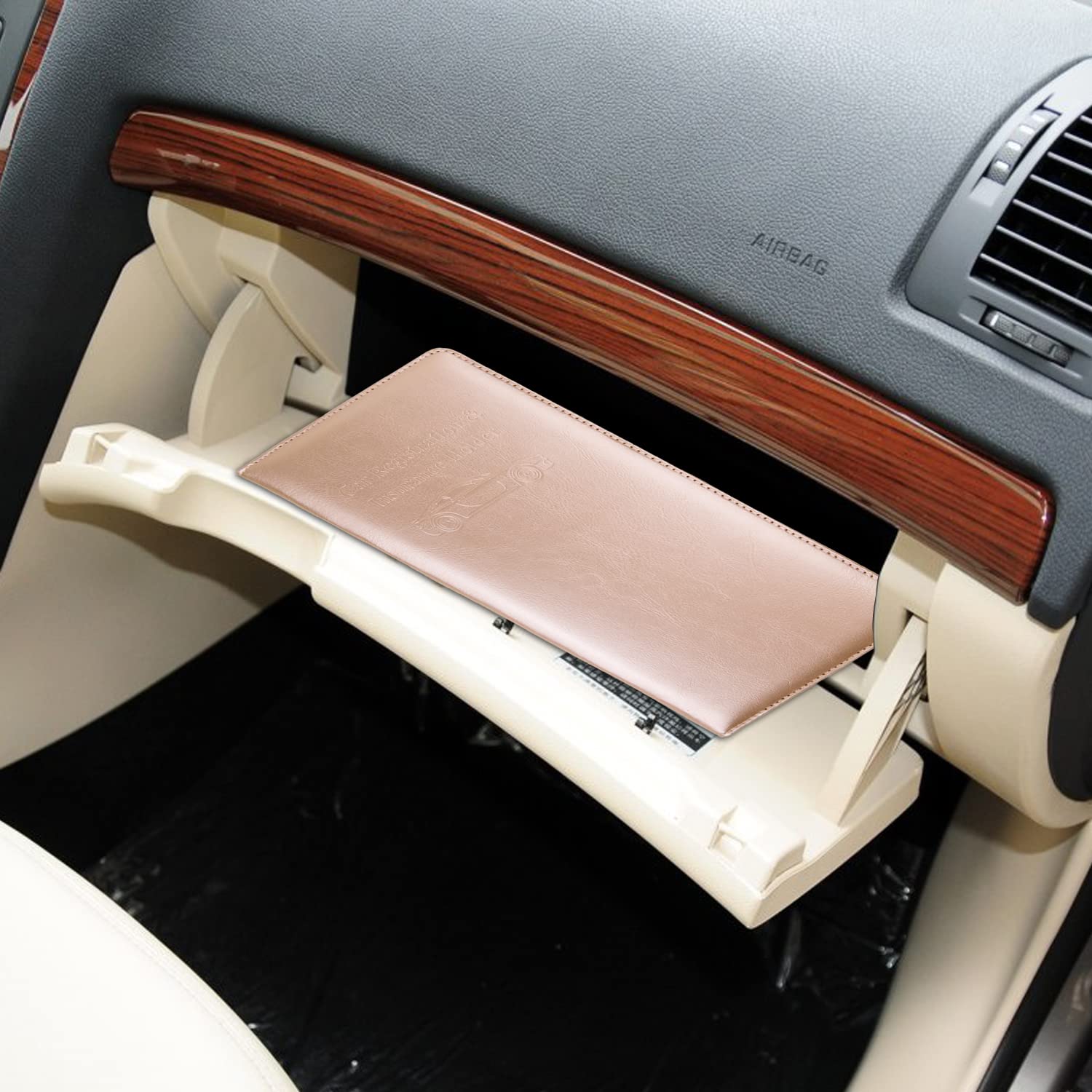 Car Accessories Registration And Insurance Holder,Leather Essential Card Magnetic Shut Wallet Vehicle Glove Box Organizer For Au
