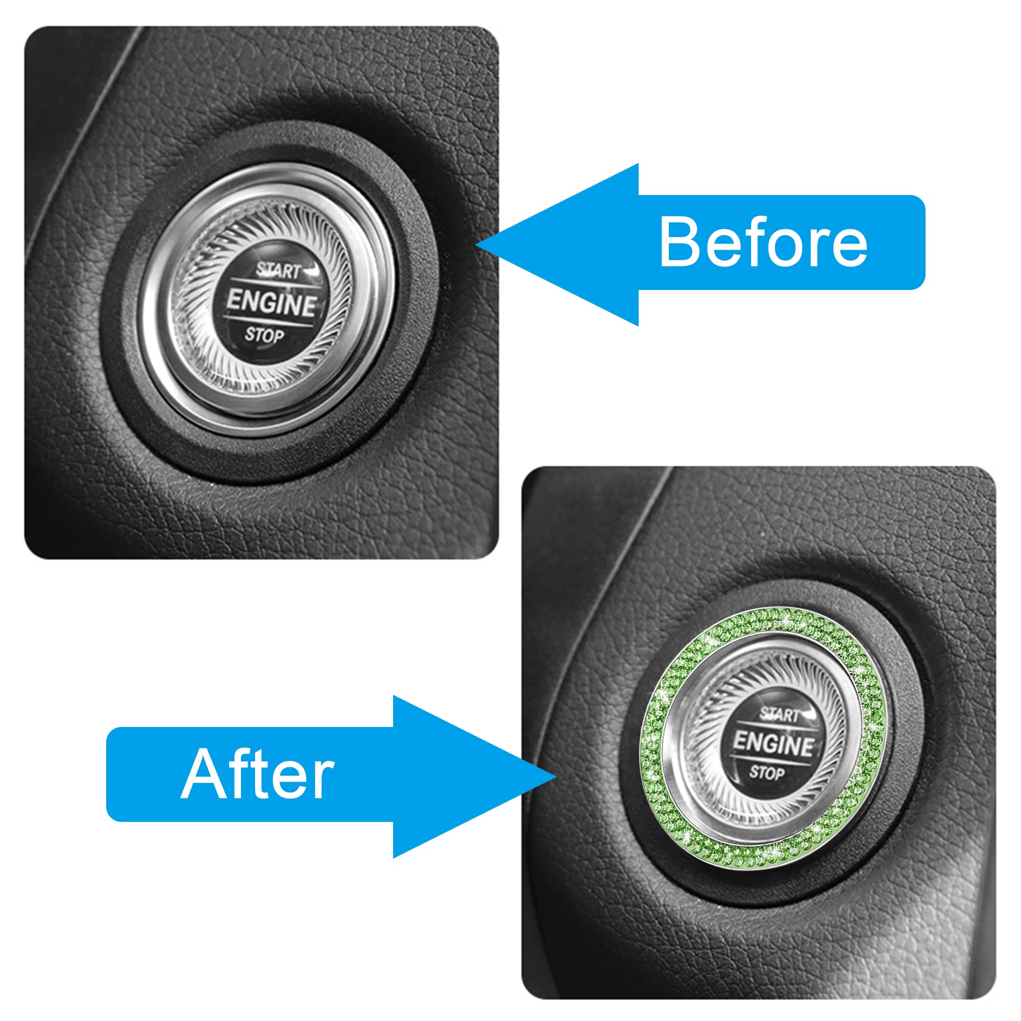 Winka 2Pcs Bling Car Engine Start Button Cover Diamond Crystal Push Start Stop Button Ring Sparkly Bling Ignition Button Cover R