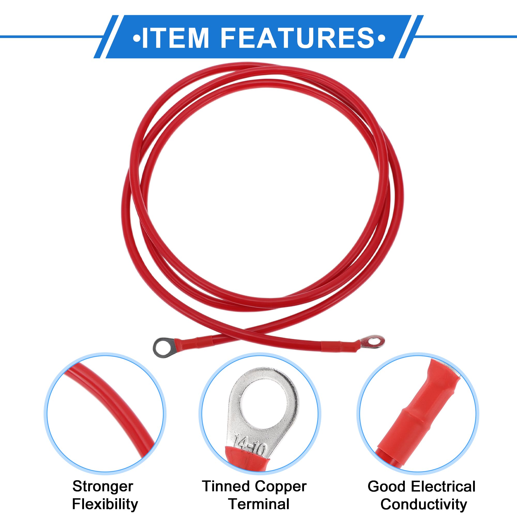 VekAuto 1 Pc Battery Inverter Cable 6 AWG Gauge 7FT 3/8'' Lug 5/16'' Lug Battery Cable Universal for Car Vehicle Boat RV Solar T