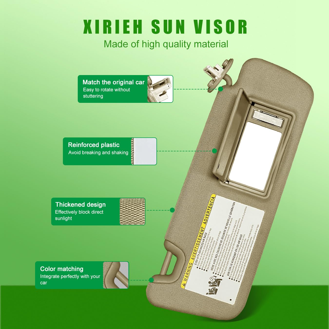 Left Driver & Right Passenger Side Sun Visor for Toyota Highlander 2014 2015 2016 2017 2018 2019 Grey with Light Replace # 74310