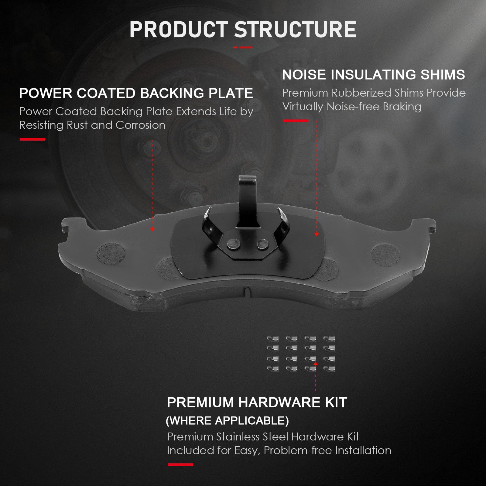 Cciyu D477 Front Ceramic Disc Brake Pads Kit - 4Pcs For Jeep Comanche 90-92, Cherokee 90-01, Grand Cherokee 93-98, Wagoneer 90,